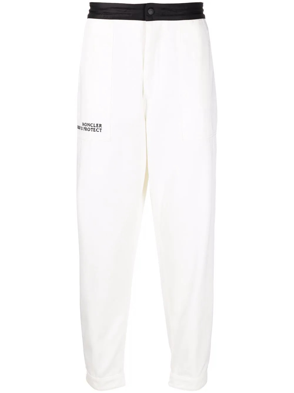 slogan-embroidered cotton tapered trousers - 1