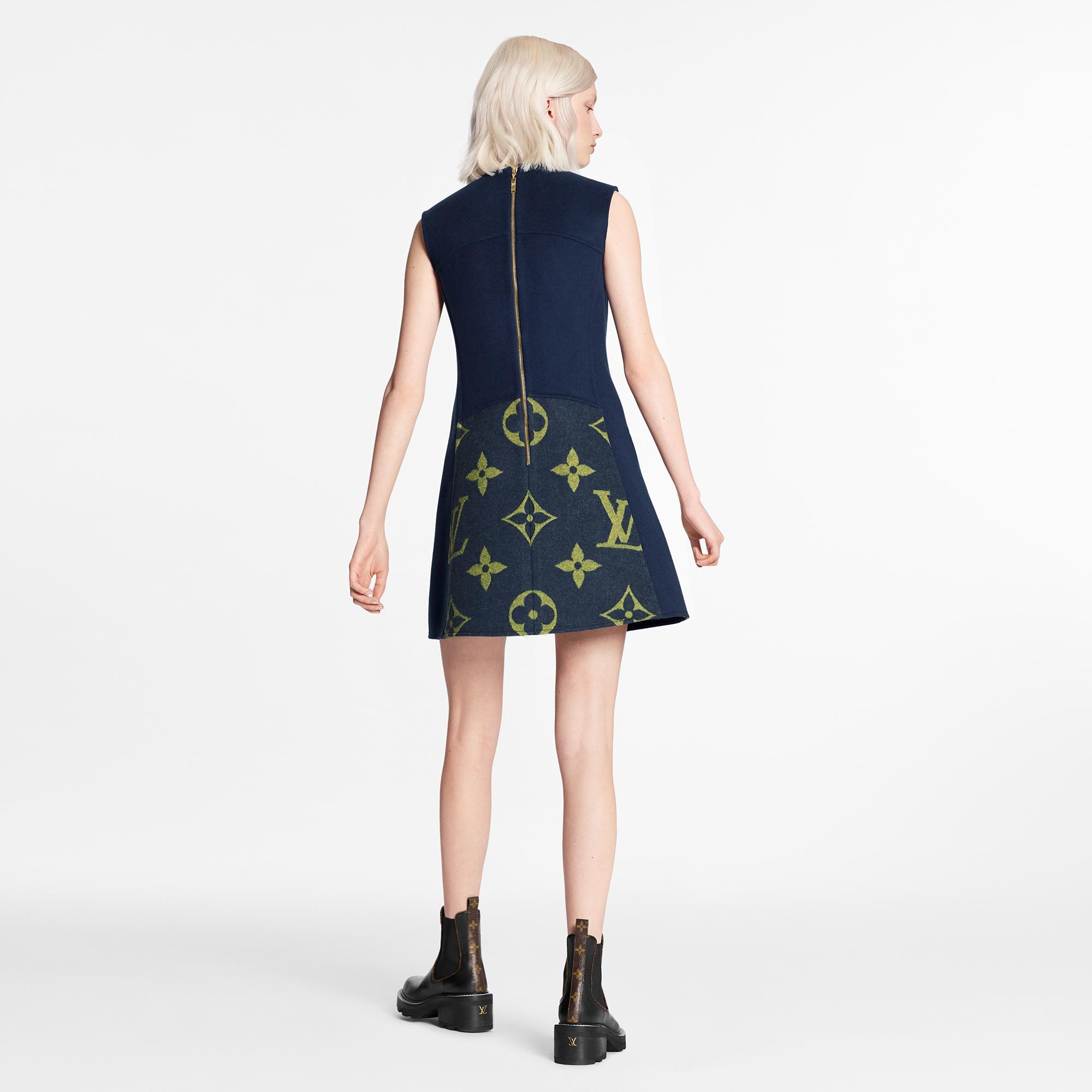 Sleeveless A-Line Dress In Wool-Silk Blend With Macro-Monogram - 4