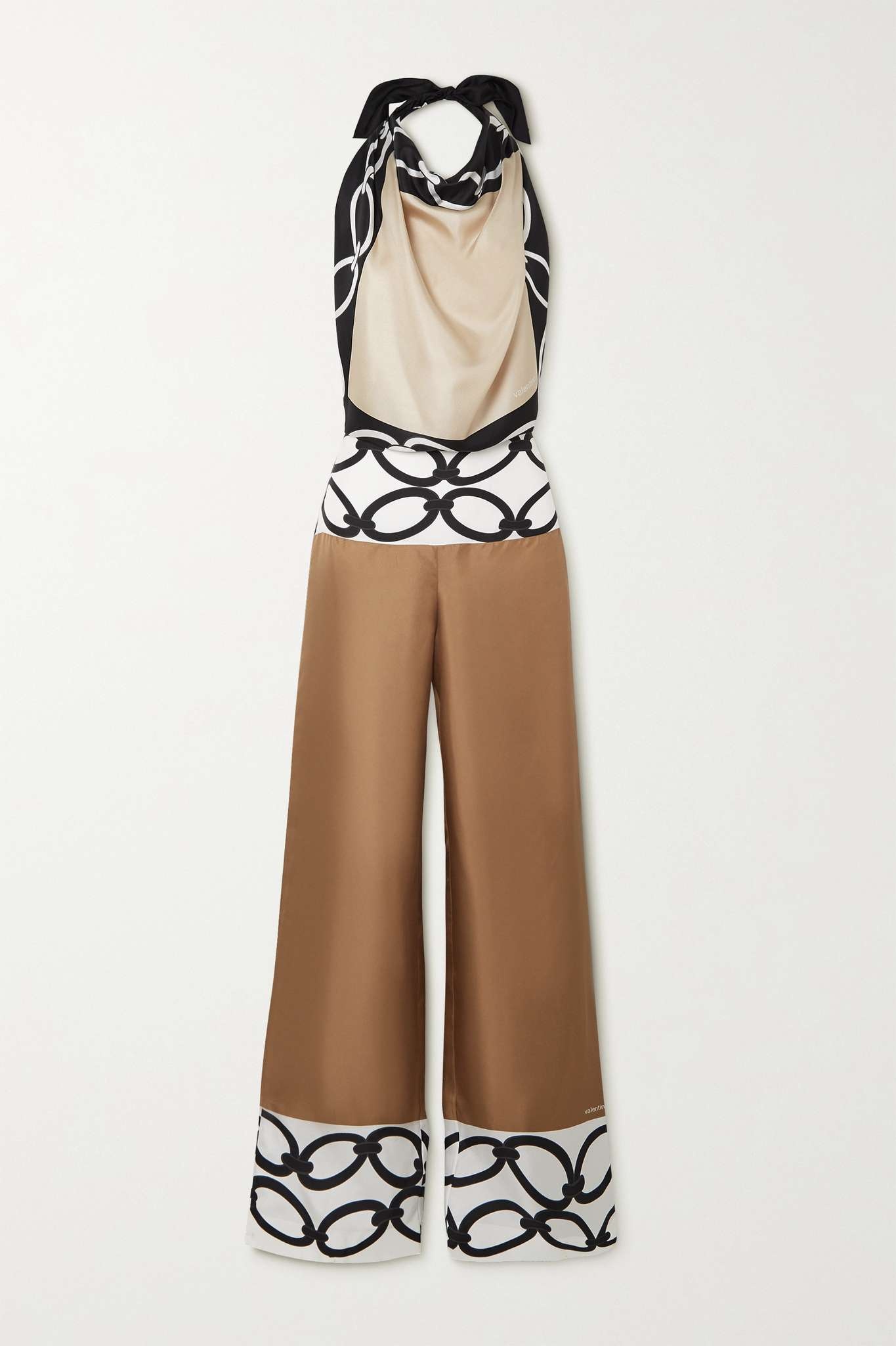 Open-back halterneck printed silk-twill jumpsuit - 1