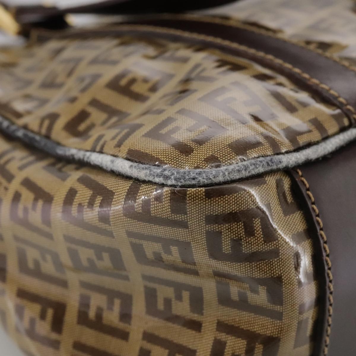 FENDI Zucchino Canvas Hand Bag Brown Gold - 15