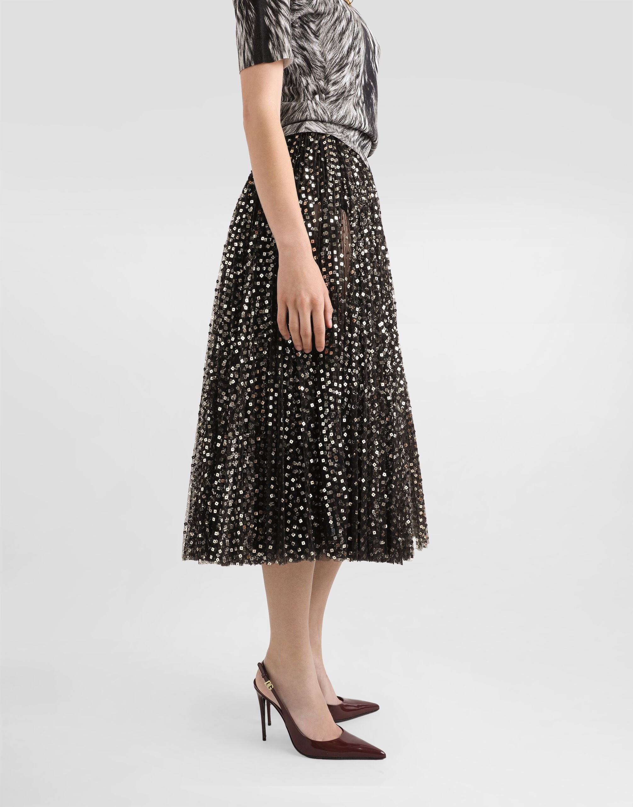 Tulle midi circle skirt with micro-sequin embroidery - 5