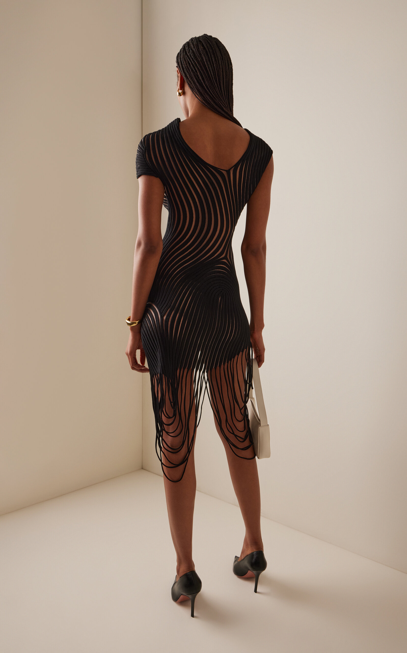 Embroidered Sheer Midi Dress black - 4
