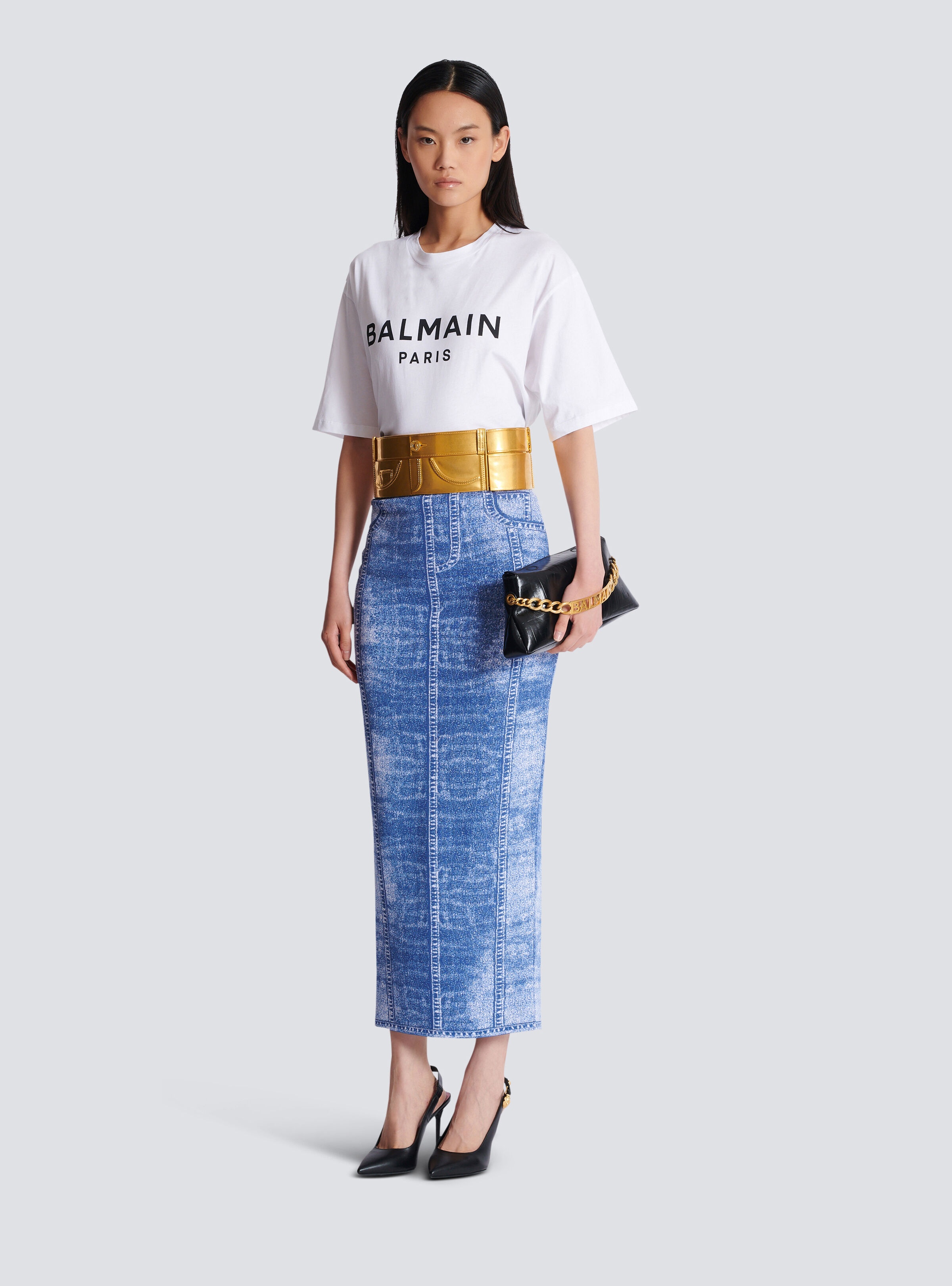 Midi skirt in jacquard knit with denim effect - 2