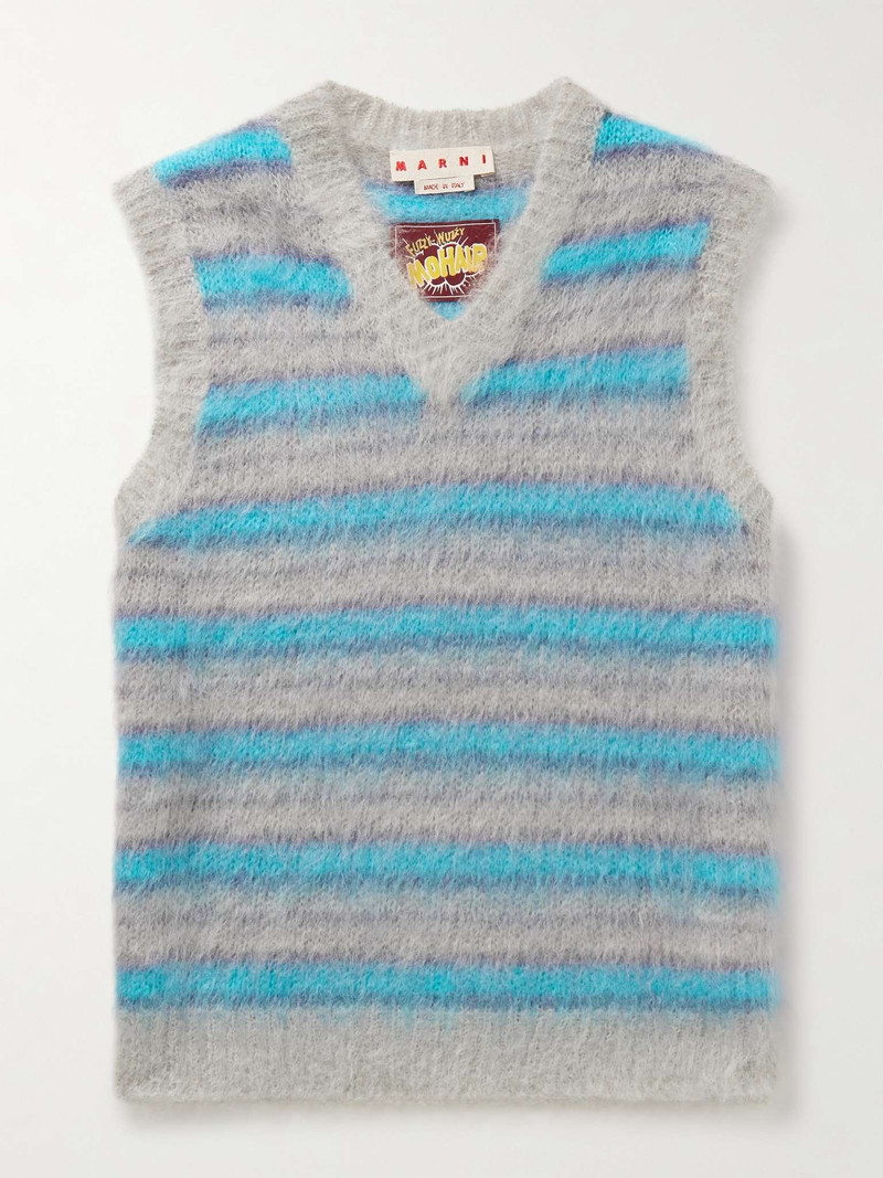 Brushed Striped Mohair-Blend Sweater Vest 1