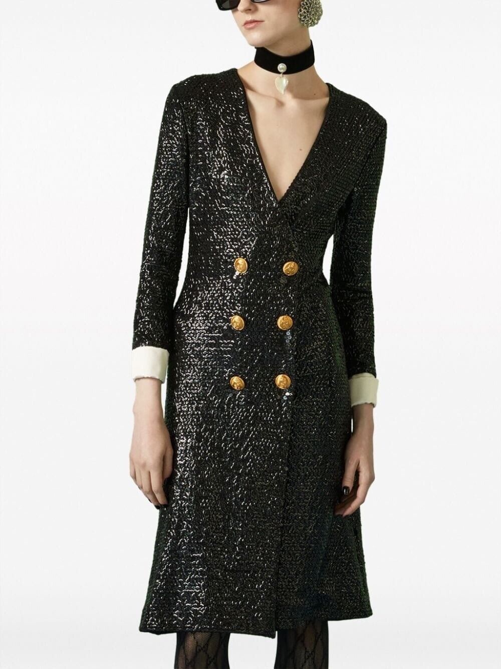 Sequin-embellished V-neck Midi Dress - 3