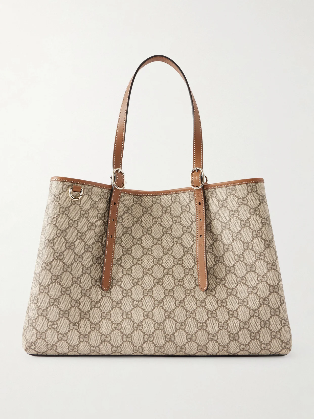 Gg Emblem Leather-trimmed Printed Coated-canvas Tote - 1