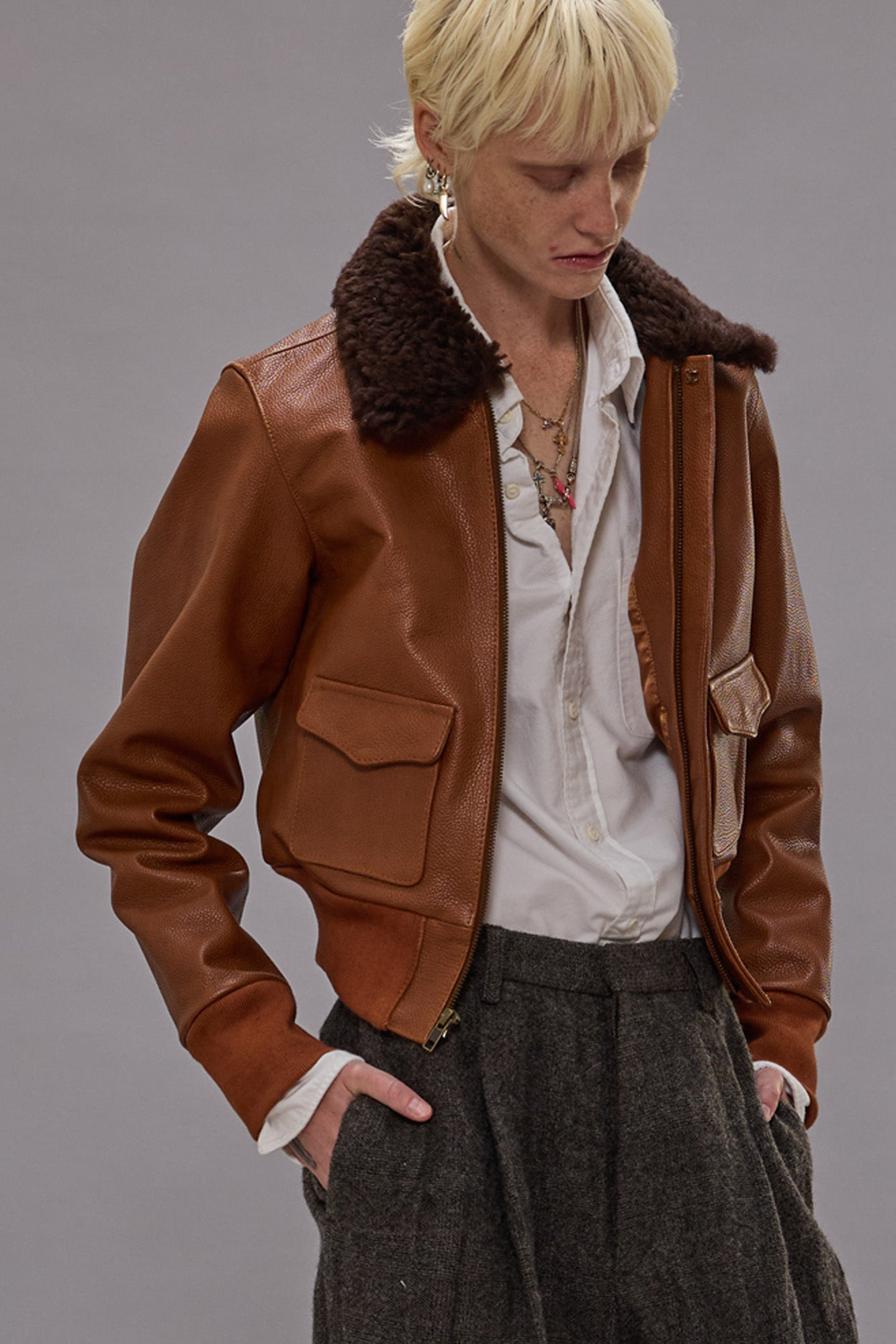 CROPPED SHRUNKEN ZIP-UP BOMBER - 3