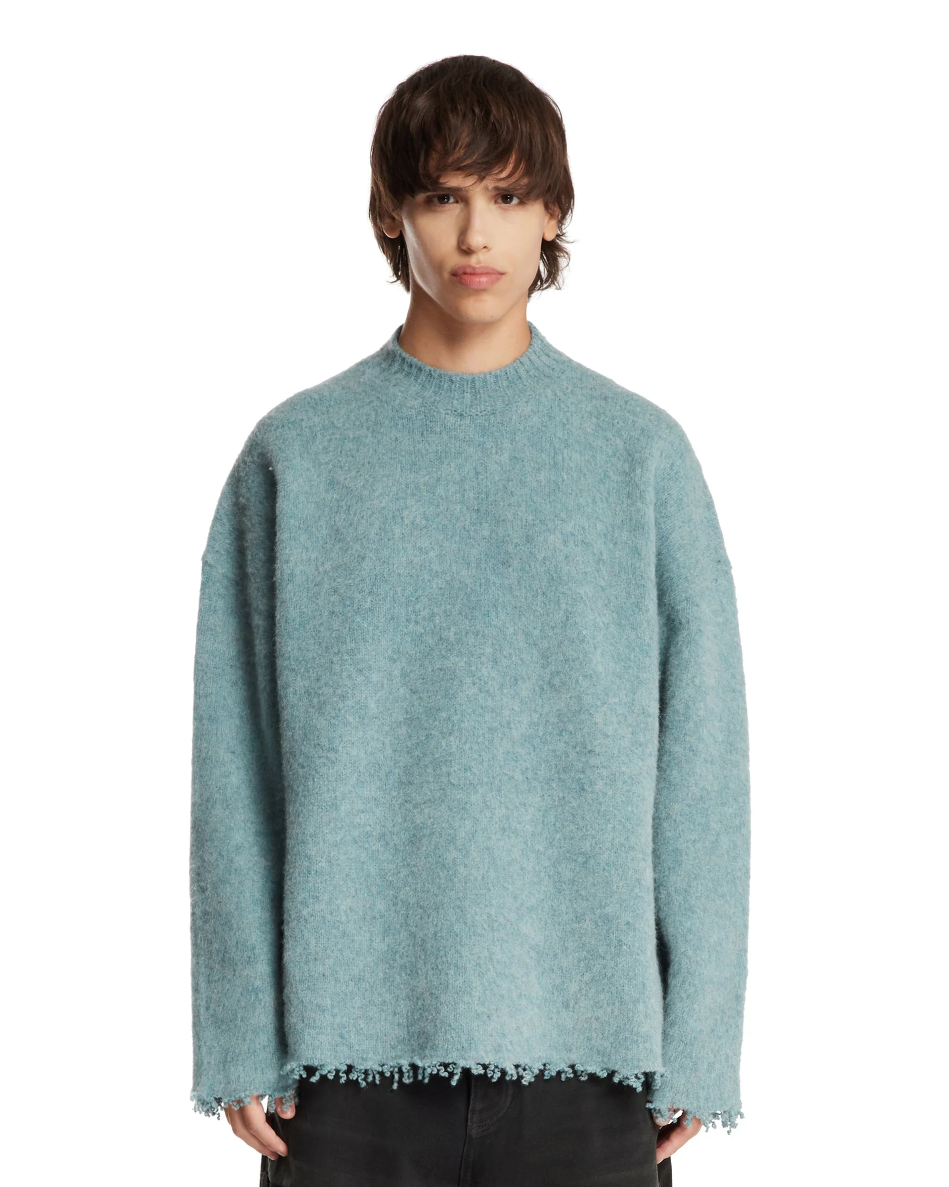 Light Blue Sweater with Fringed Hem - 1