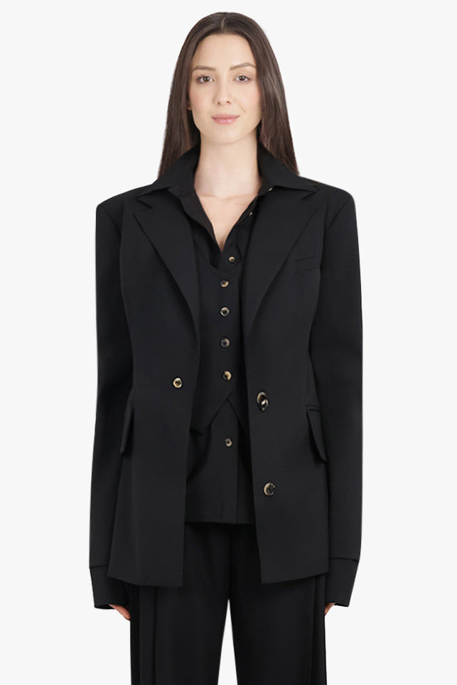 3 IN 1 STRUCTURED SHOULDER SINGLE BREASTED JACKET | BLACK - 3