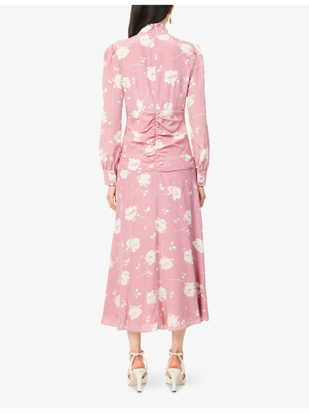 Floral High-Neck Silk Midi Dress - 4