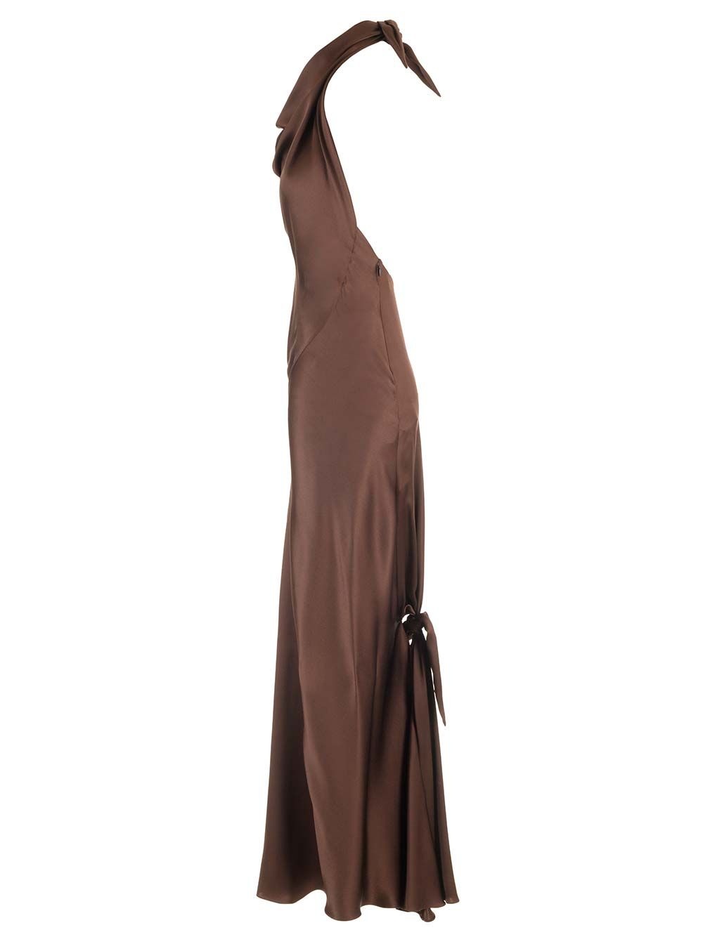 Long Scarf Dress In Silk Satin Dresses Brown - 4