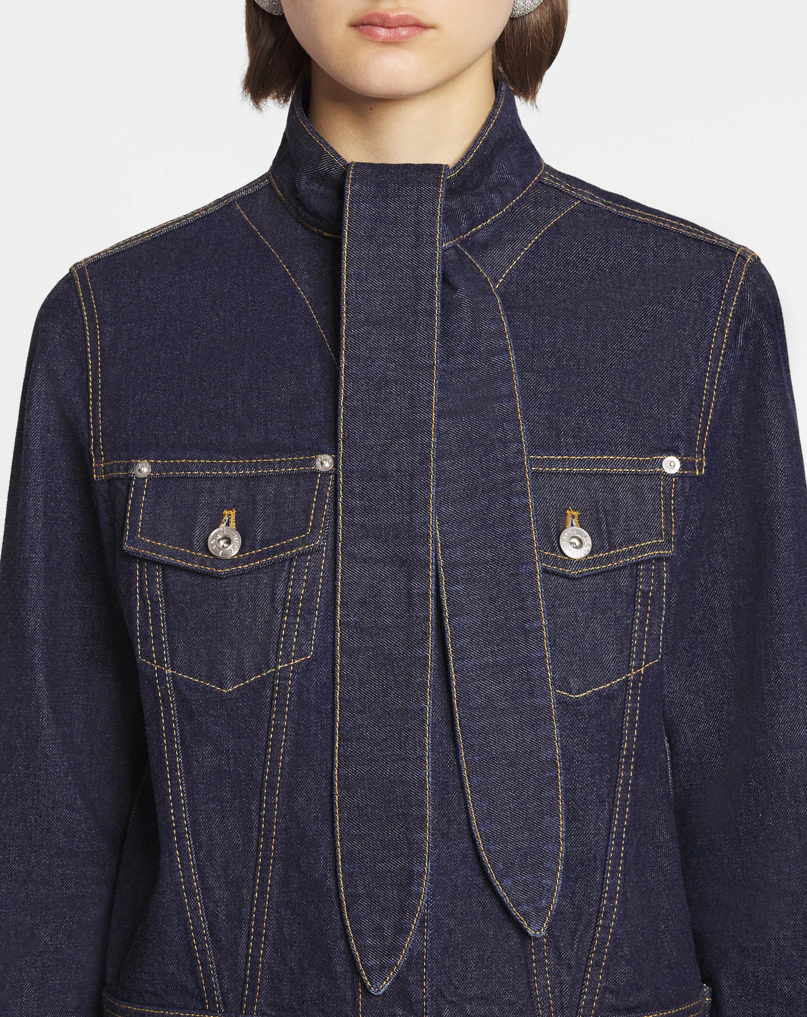 ASCOT COLLAR JACKET IN DENIM - 5