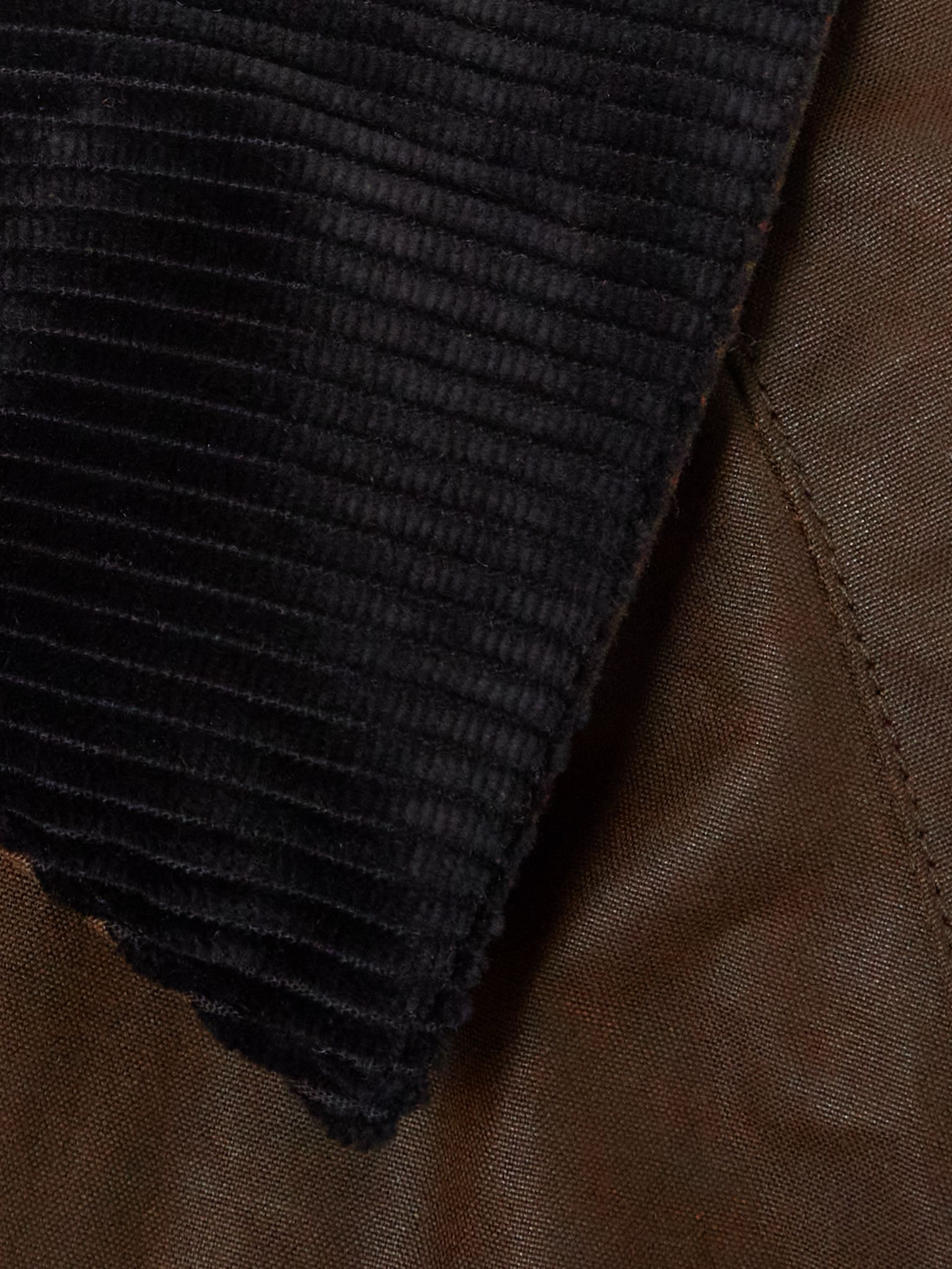 Corduroy-trimmed waxed organic cotton coat Brown - 5