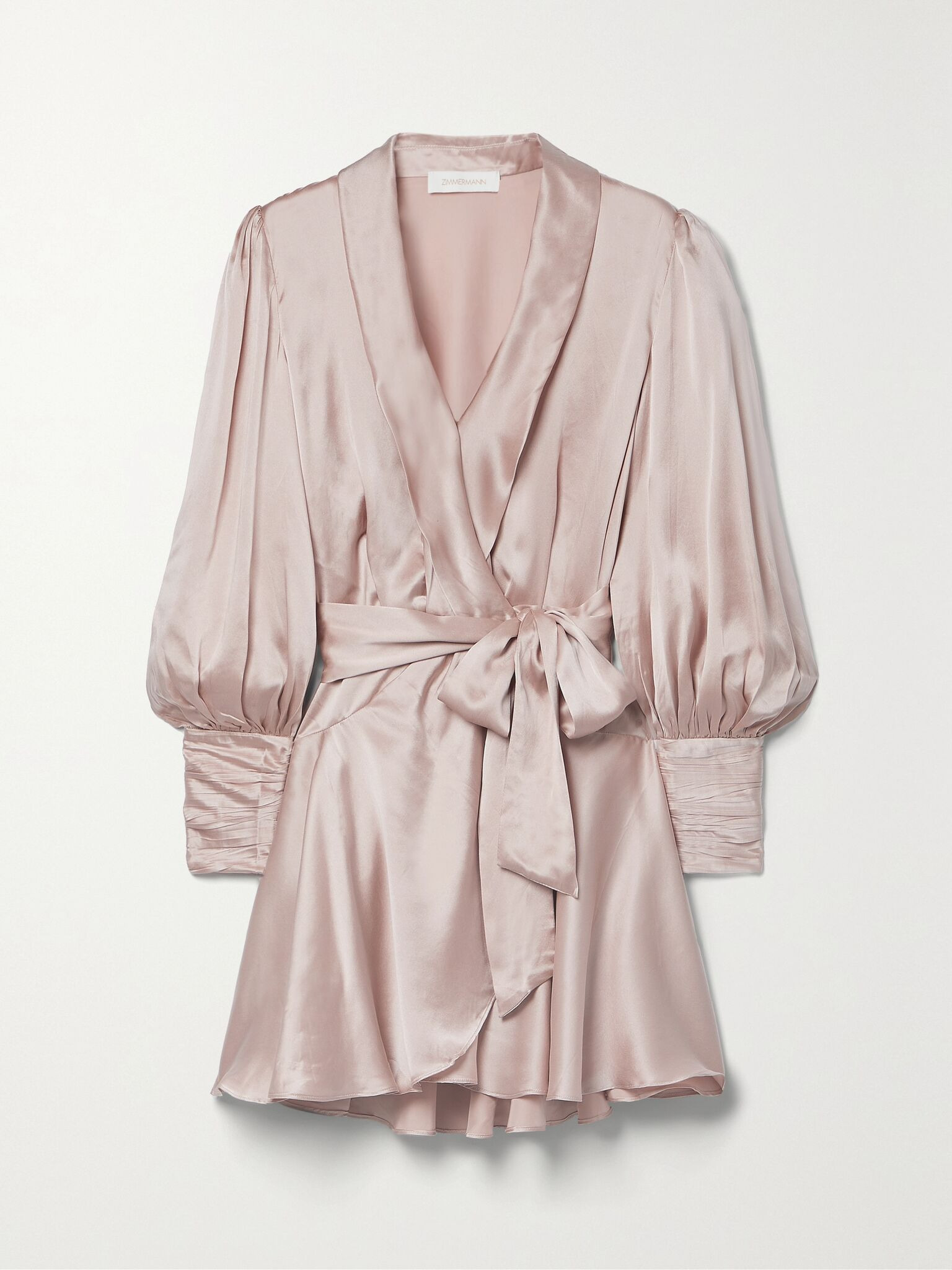 Ruffled silk-satin mini wrap dress Pink - 1