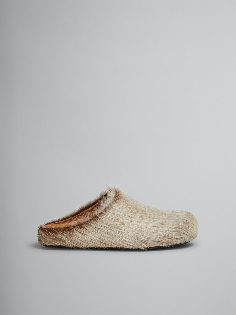 BEIGE LONG HAIR CALFSKIN FUSSBETT SABOT - 1