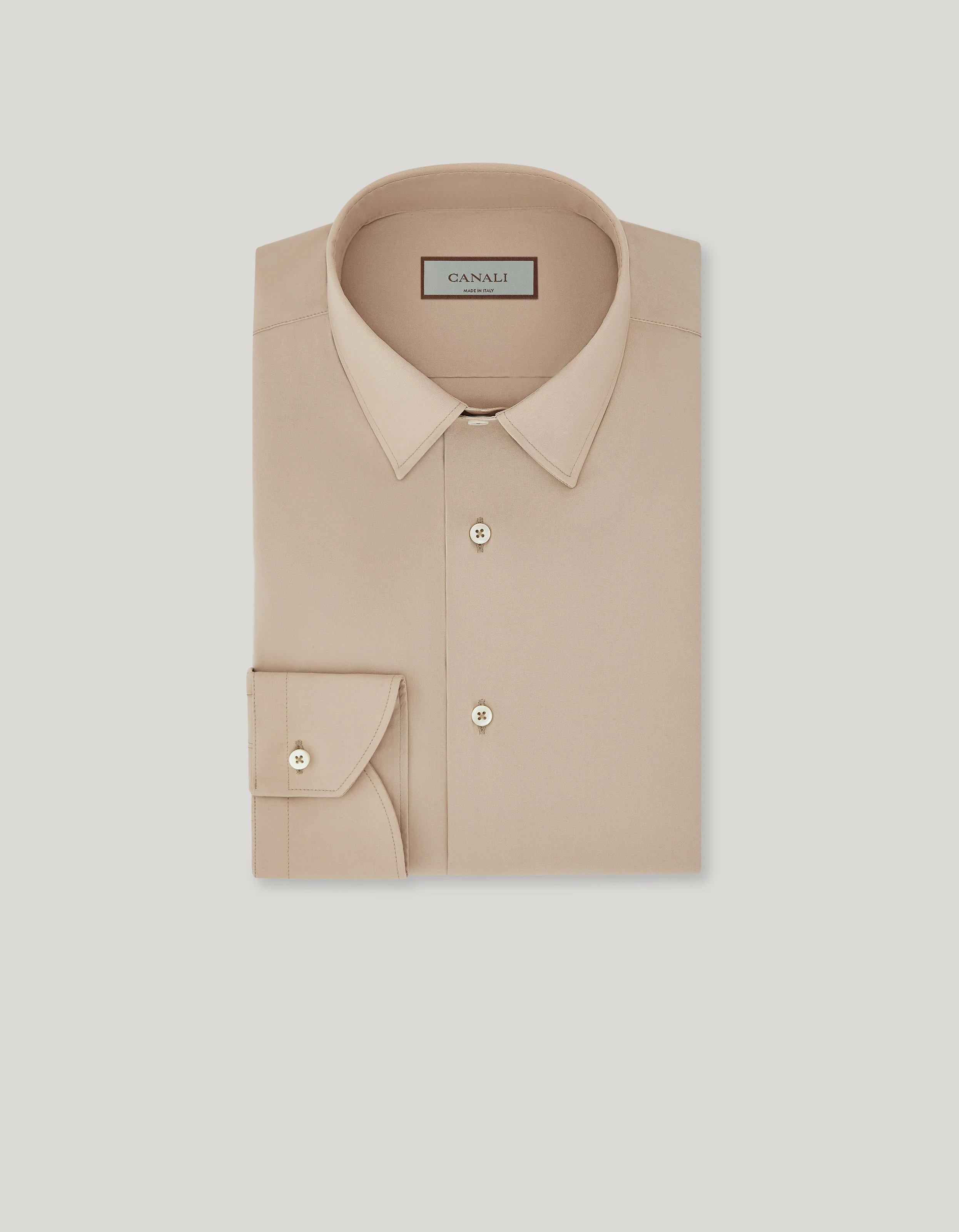 BEIGE CANALI TRAVEL STRETCH COTTON REGULAR-FIT SHIRT - 1