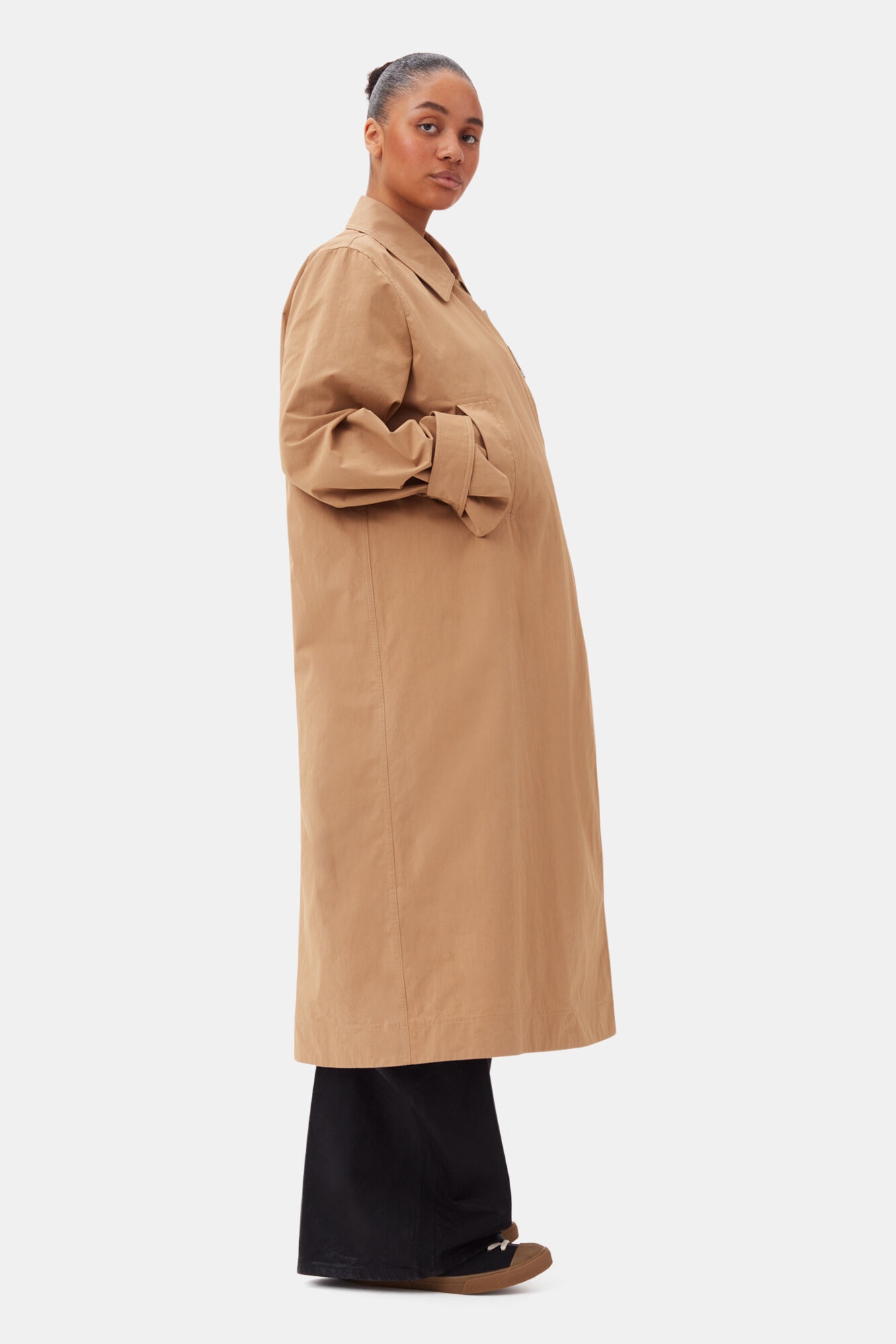 BEIGE COTTON TWILL BUCKLE COAT - 8