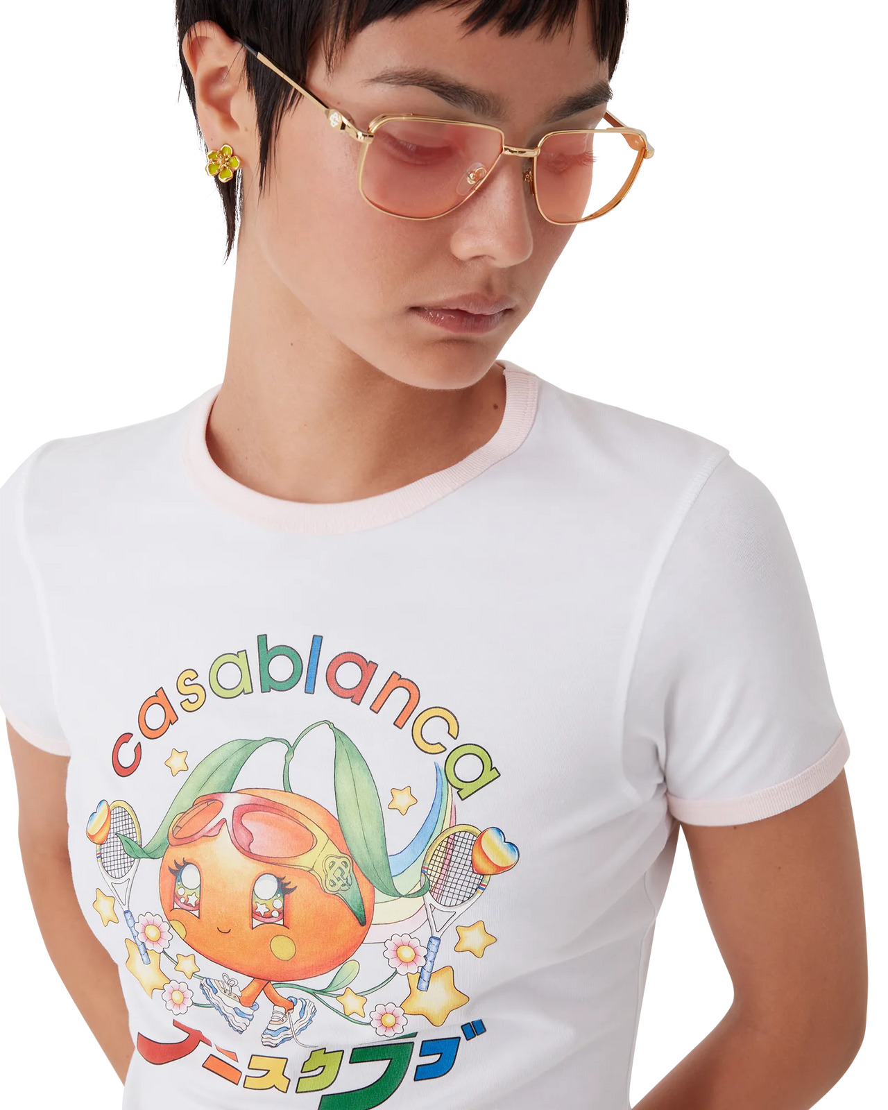 Orange Mascot Ringer Short Sleeve T-Shirt | Casablanca Paris - 5