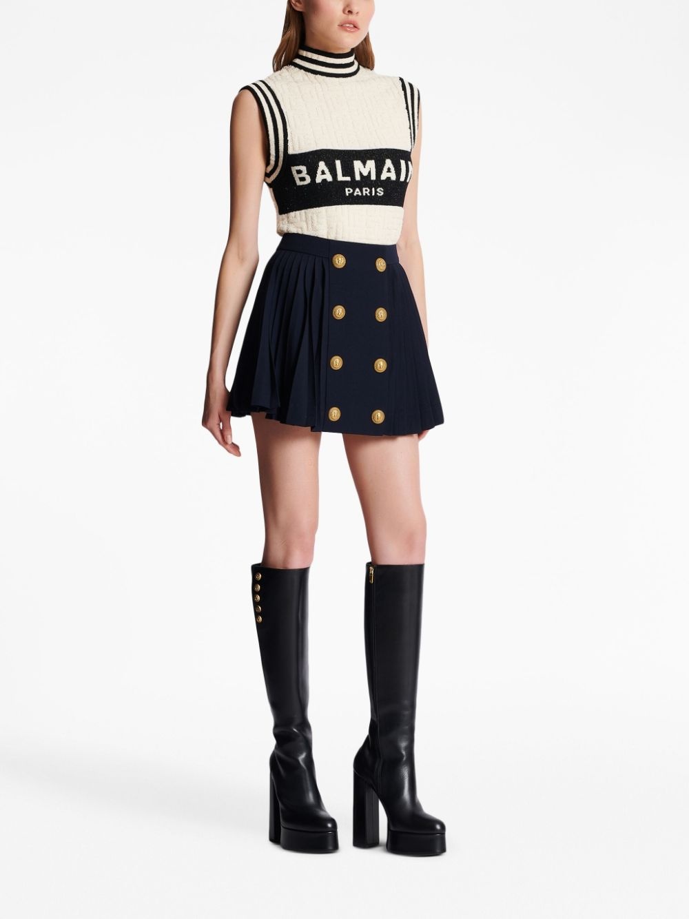 button-detail pleated miniskirt - 3