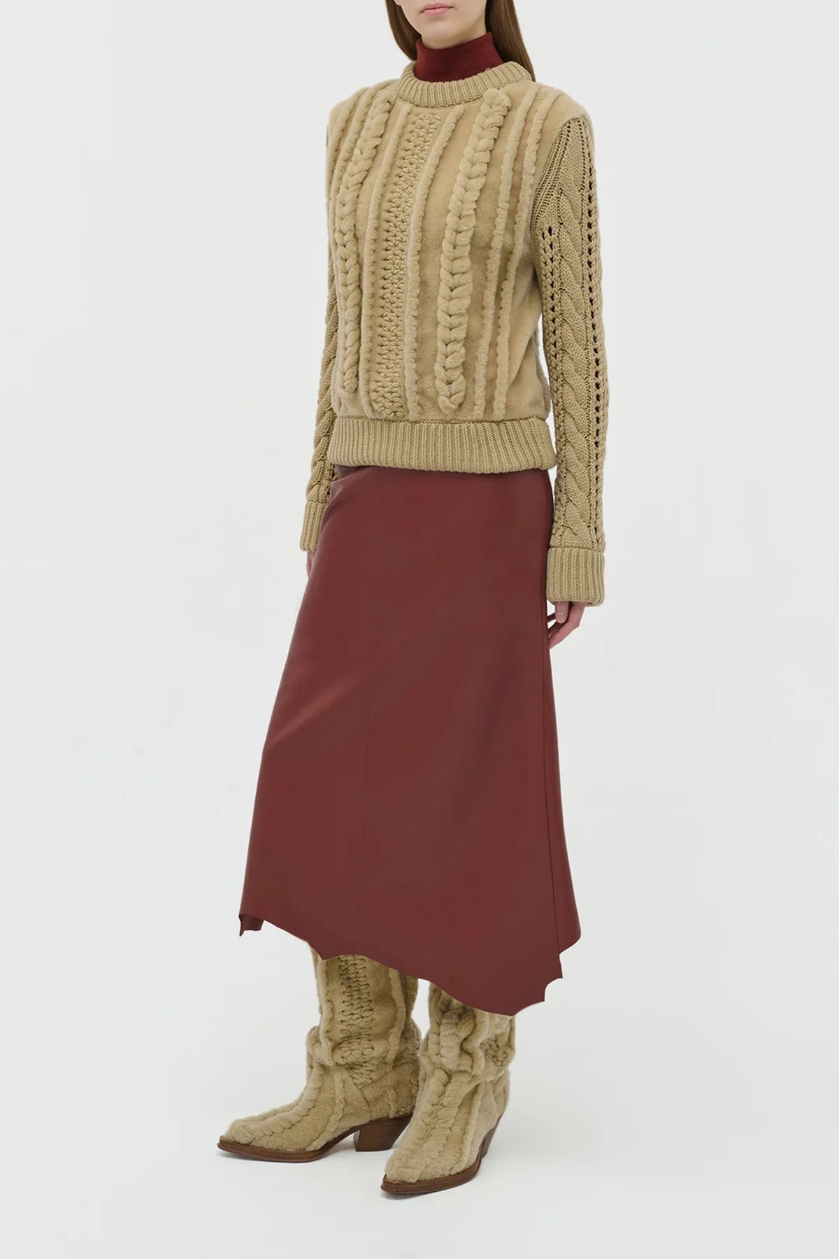 Toth Knit Pullover in Natural Cashmere & Shearling - 3