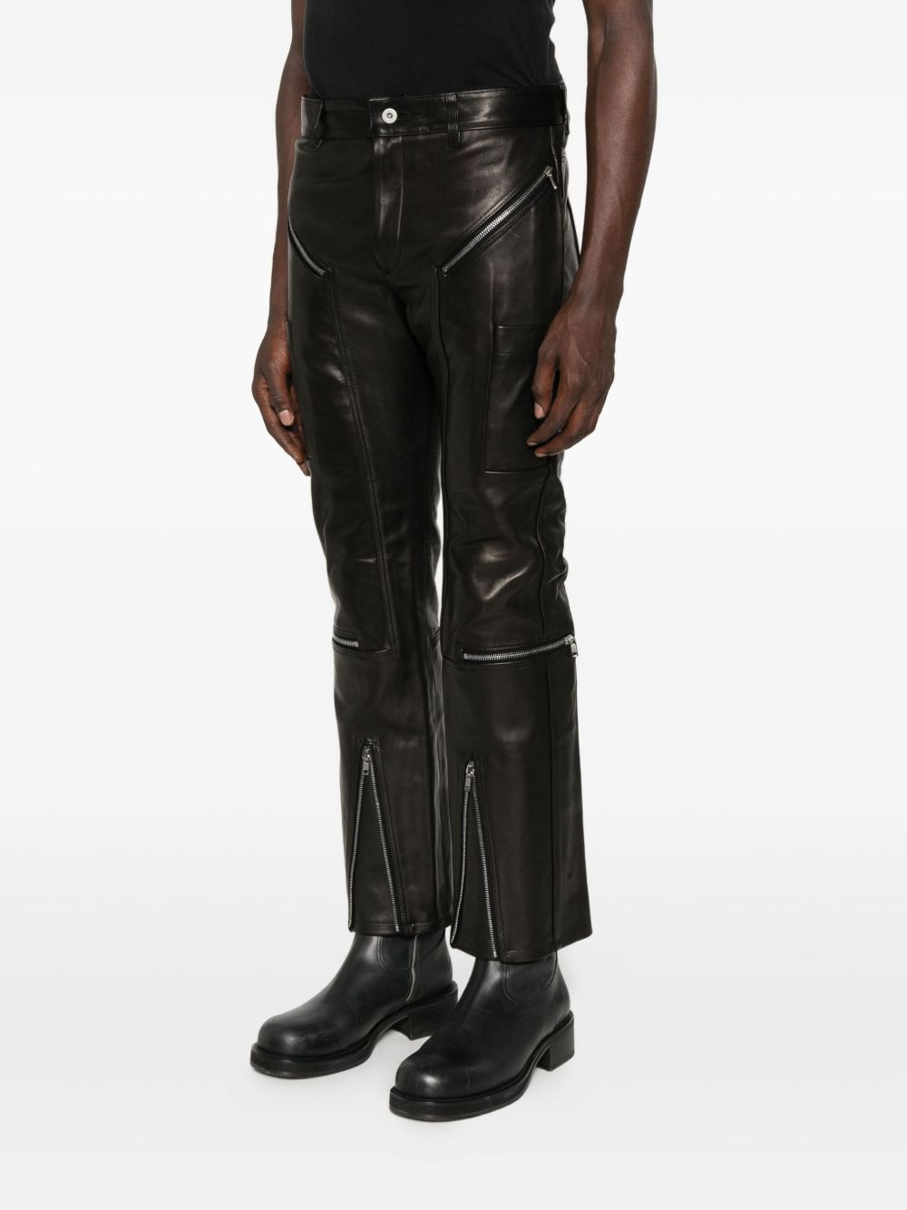 zip-detail leather trousers - 3