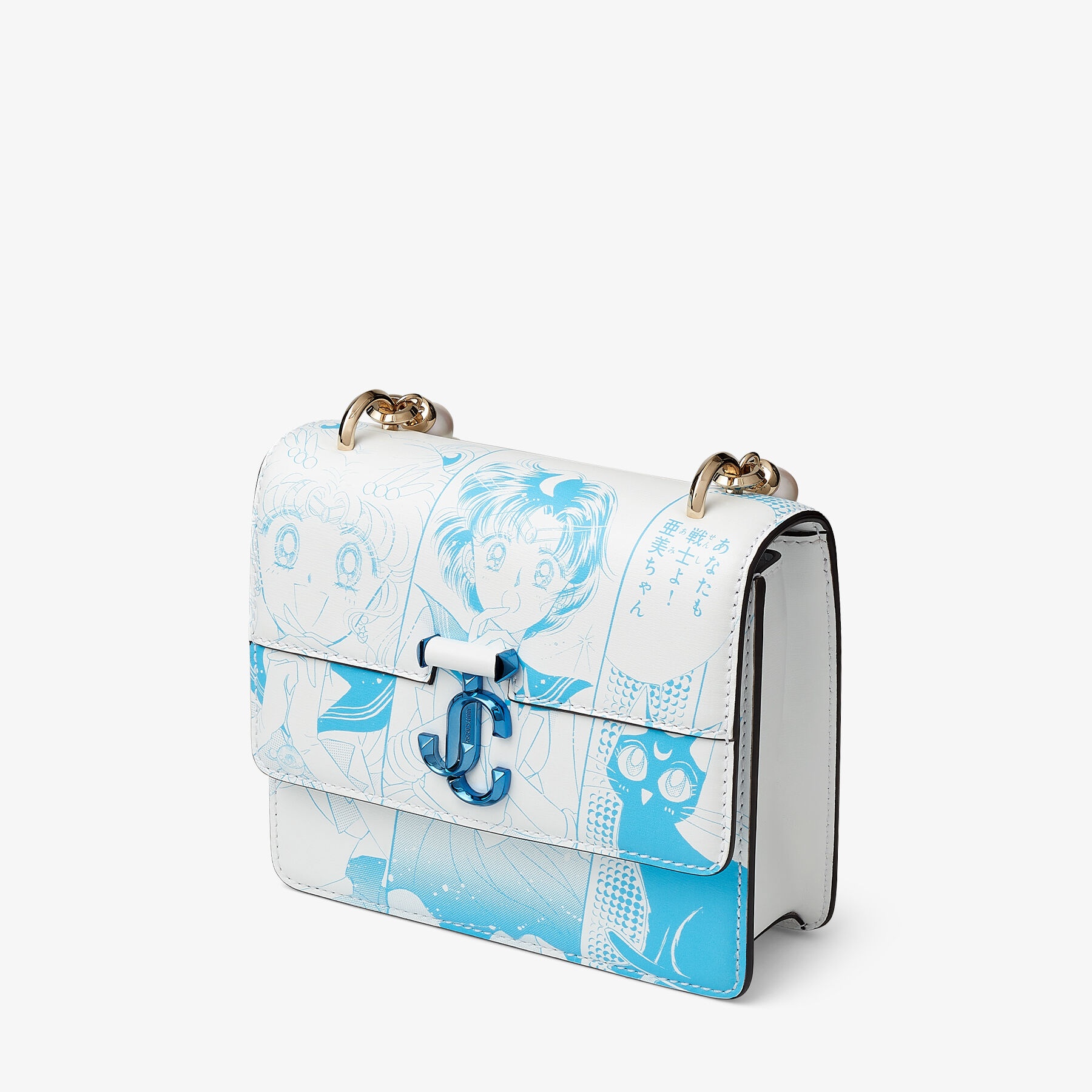 Sailor Mercury Varenne Quad XS
Blue Manga Printed Leather Shoulder Bag with Pearl Strap - 4