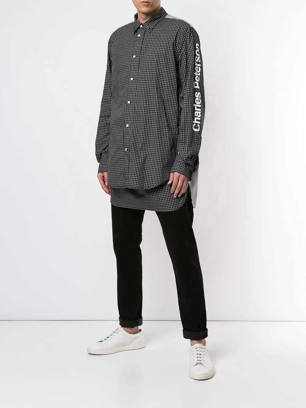 deconstructed patch logo shirt - 6