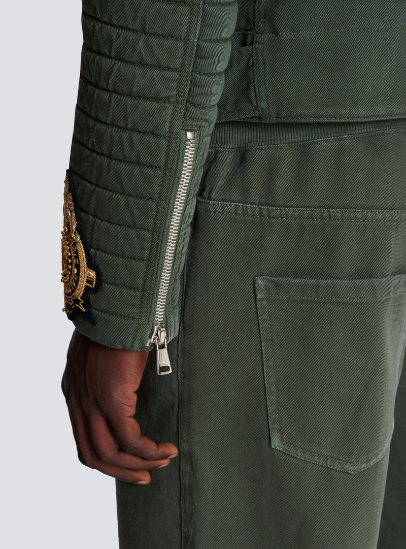 Denim biker jacket with embroidered patches 8