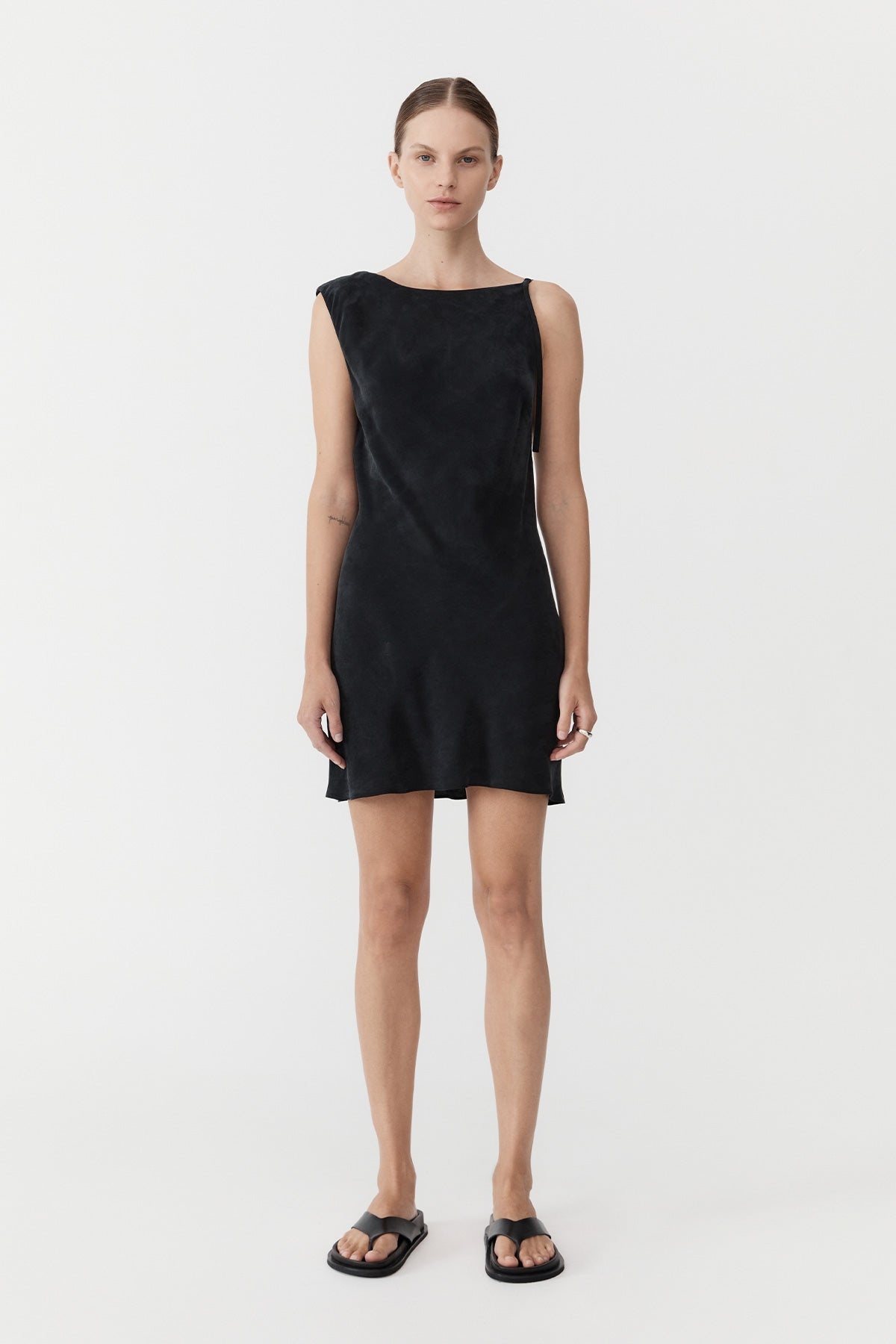 Sophia Drape Mini Dress - Washed Black - 5
