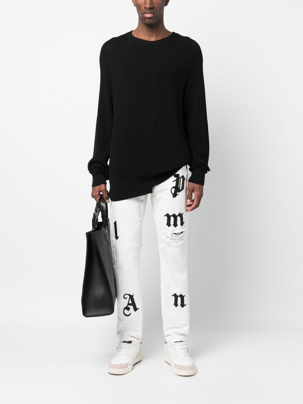 logo-patch distressed jeans - 2