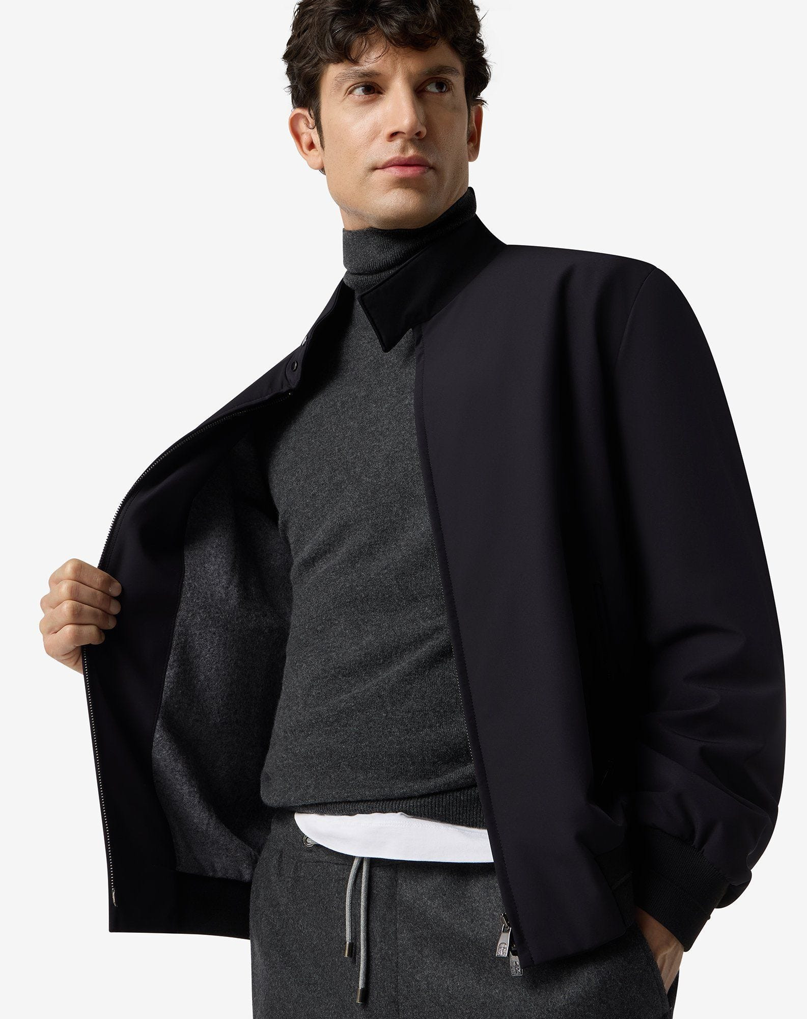 Black stretch technical fabric bomber jacket - 4