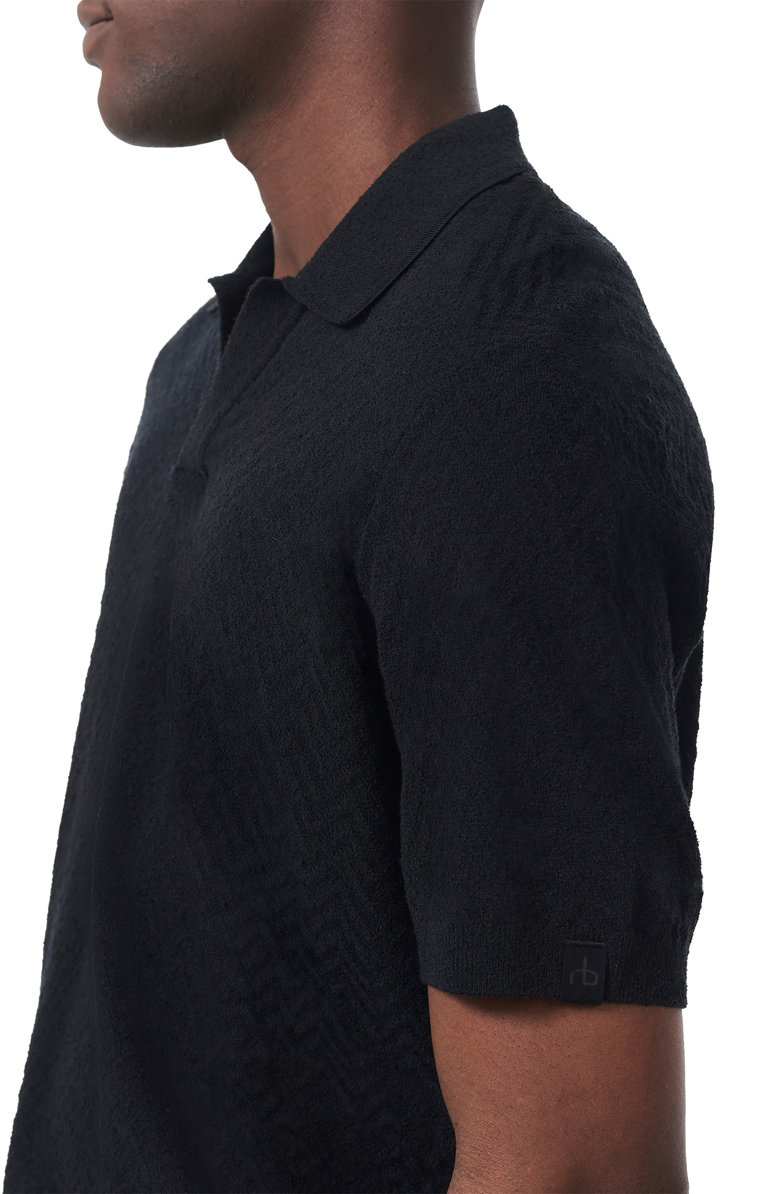 rag & bone Zuma Johnny Collar Chevron Terry Cloth Polo in Black at Nordstrom - 3