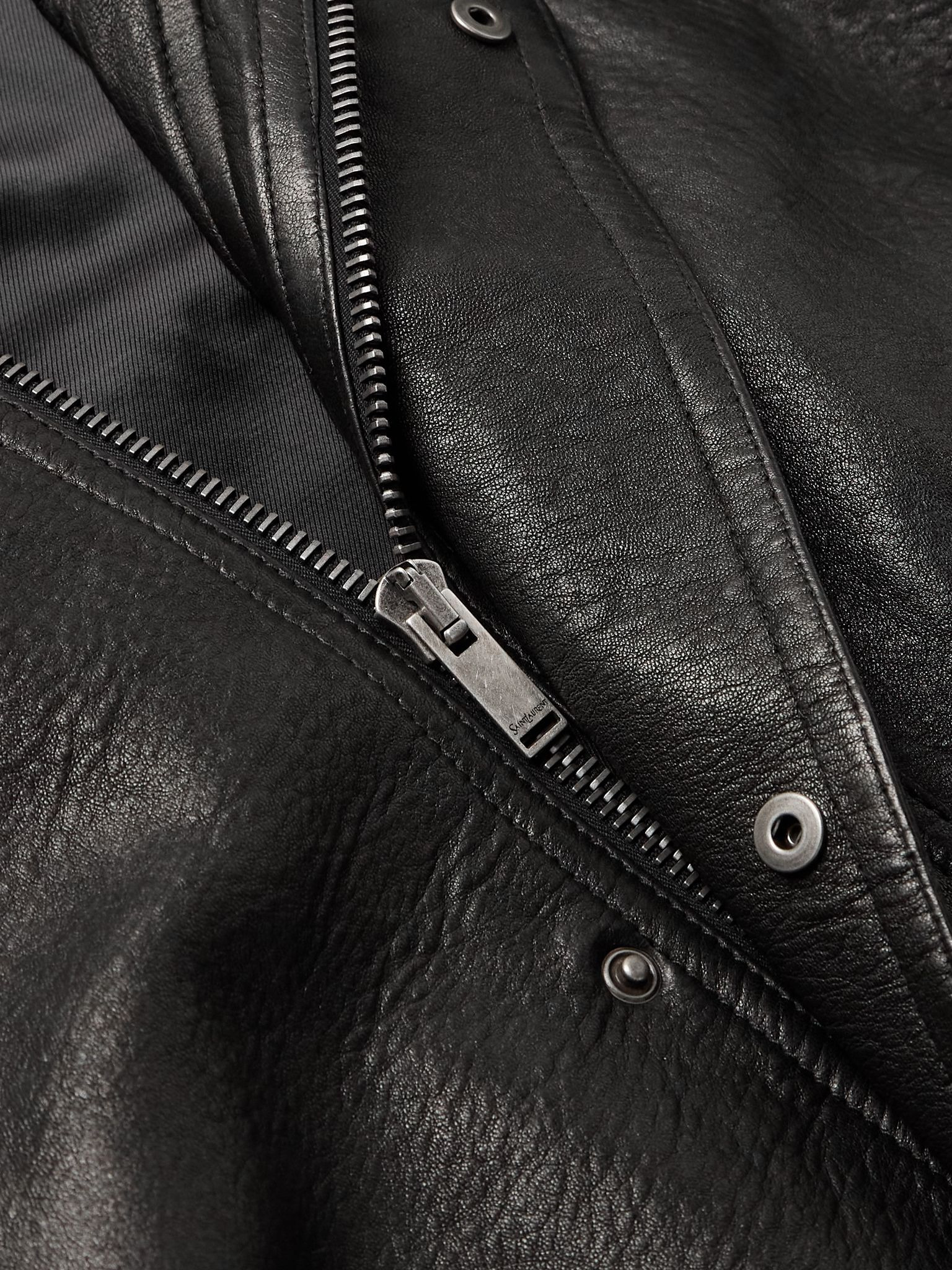 Full-Grain Leather Bomber Jacket Black - 5