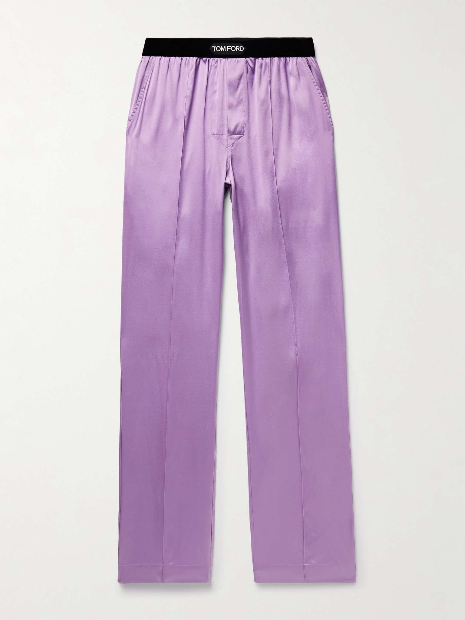 Velvet-Trimmed Stretch-Silk Satin Pyjama Trousers - 1