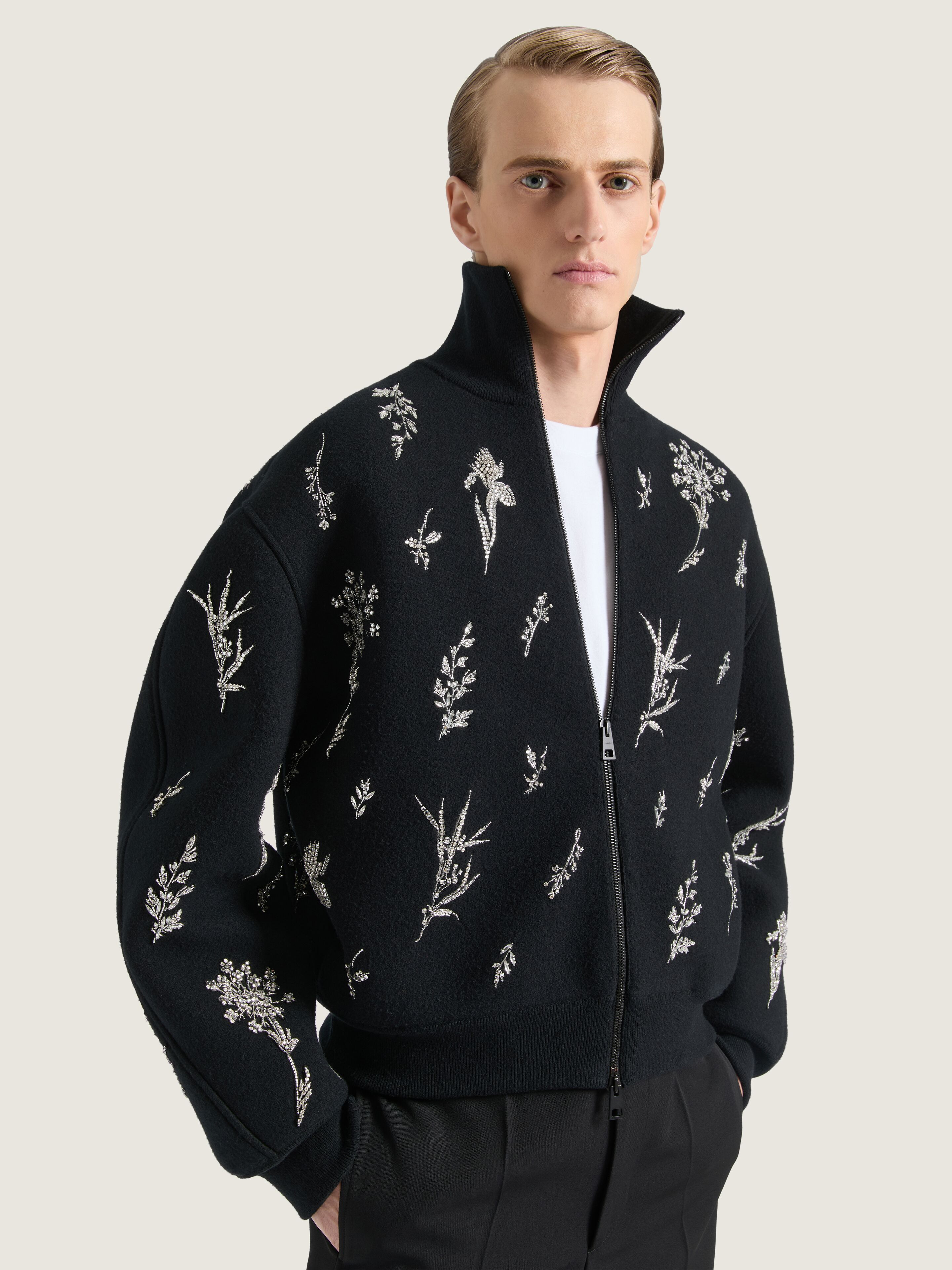 COCOON BOMBER IN WOOL KNIT WITH CRYSTAL EMBROIDERY - 4