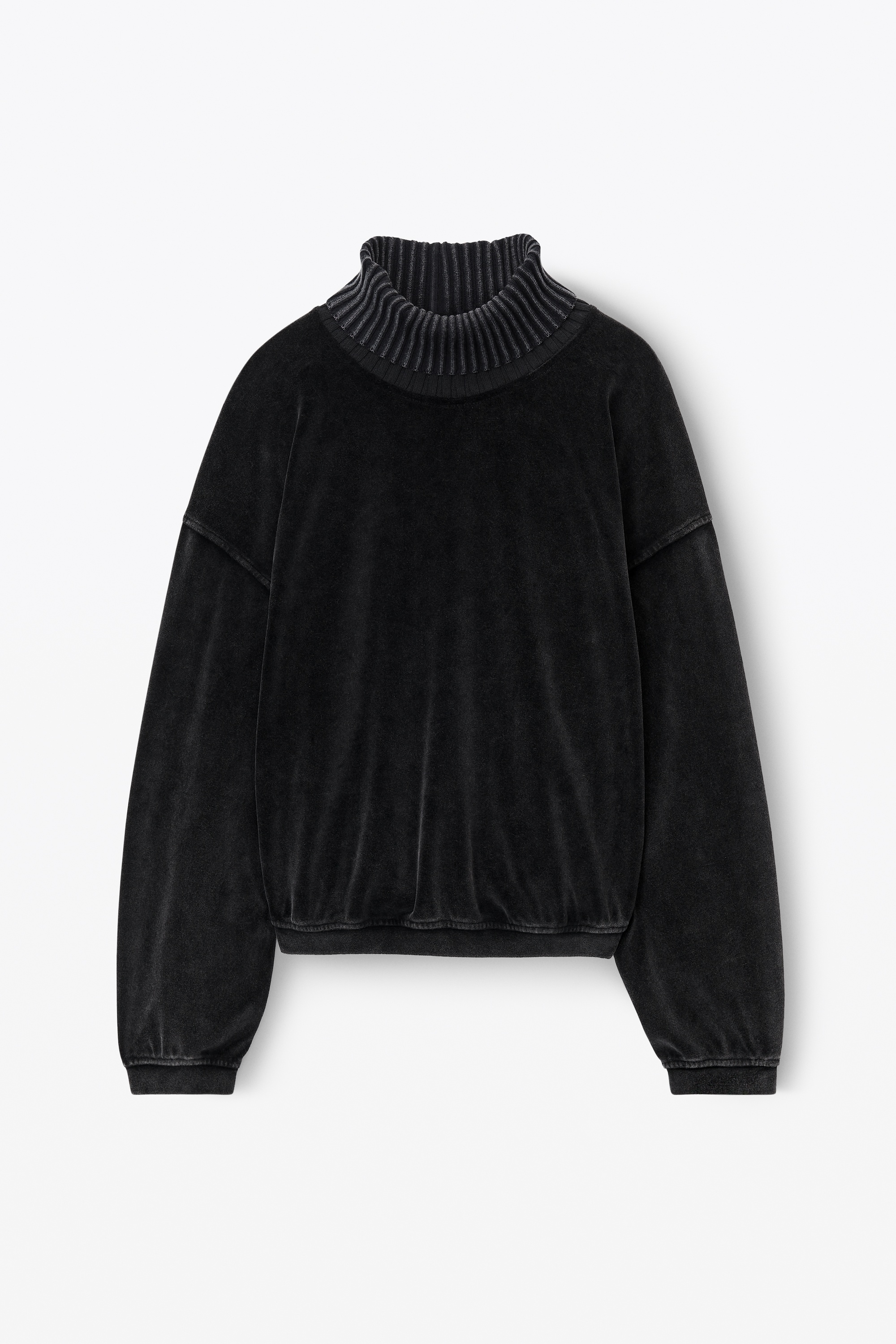 rib trim turtleneck in velour - 1
