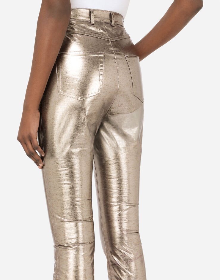 Foiled fabric pants with draping - 5