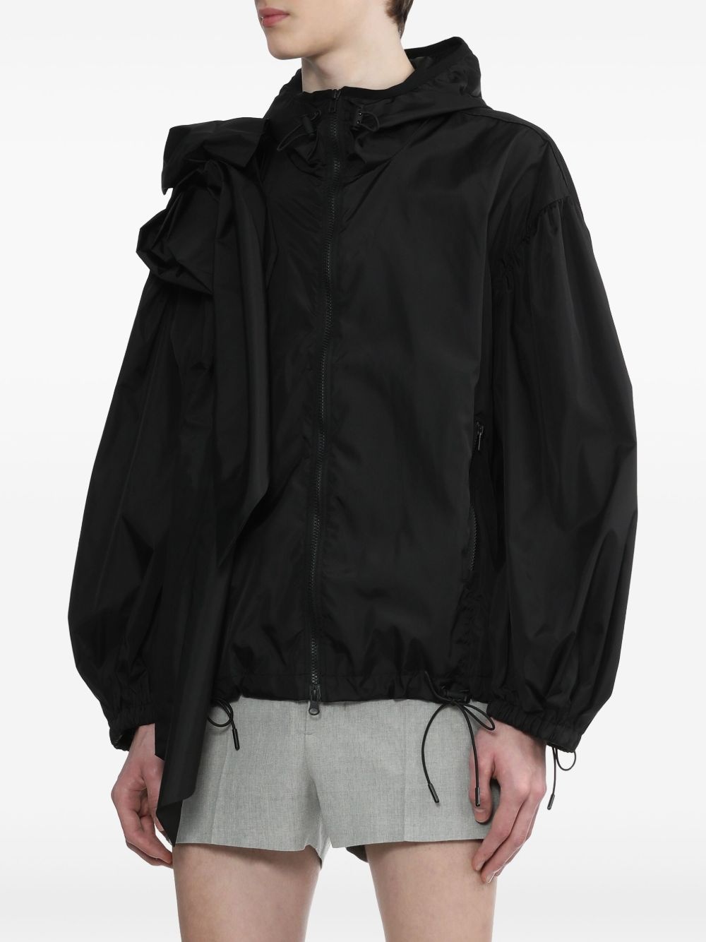 PUFF SLEEVE TECH NYLON JACKET WITH PRESSED ROSE BLACK "BLACK" - 3