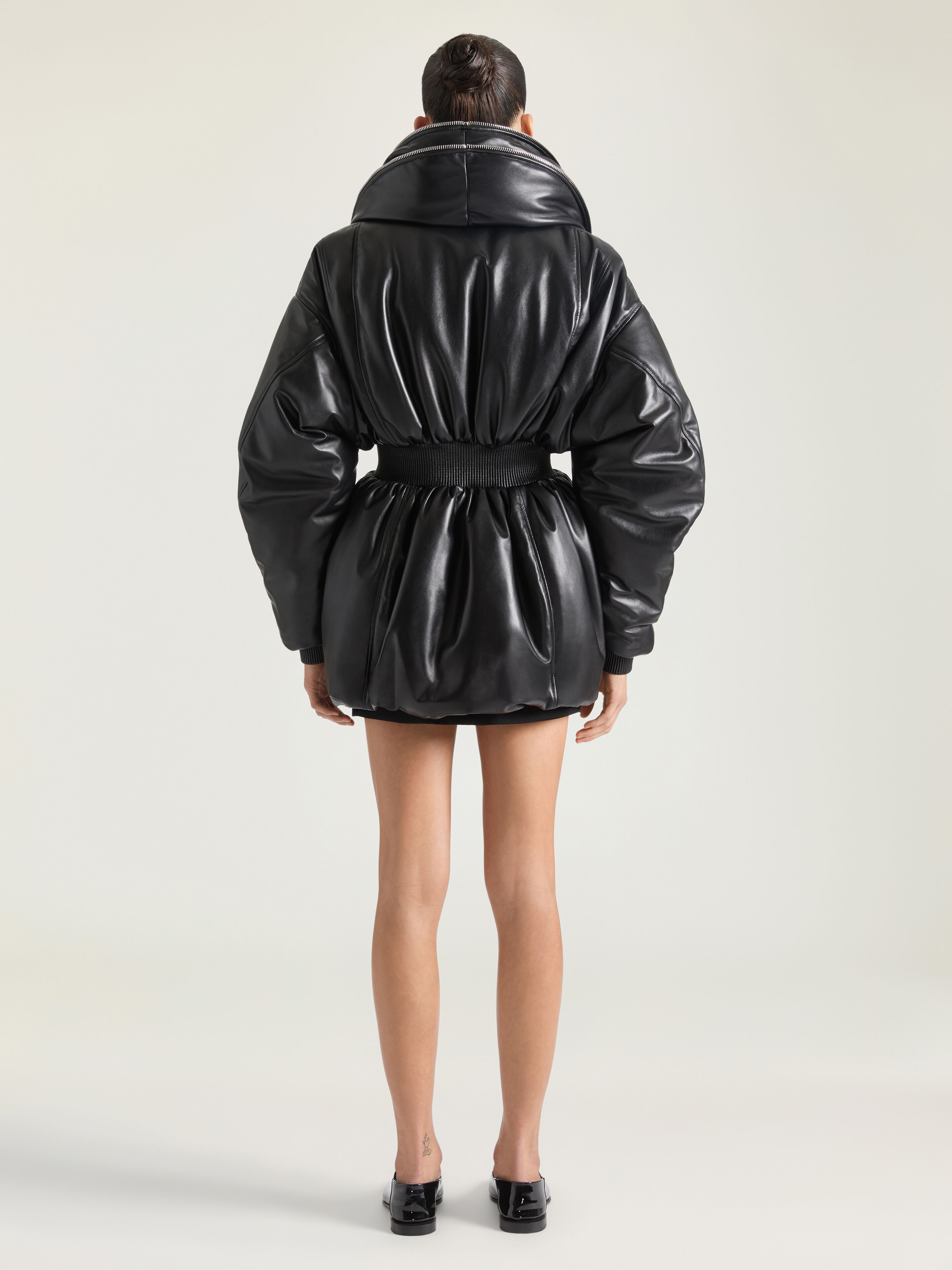 HOURGLASS BOMBER WITH ZIPPED SHAWL COLLAR IN LEATHER - 3