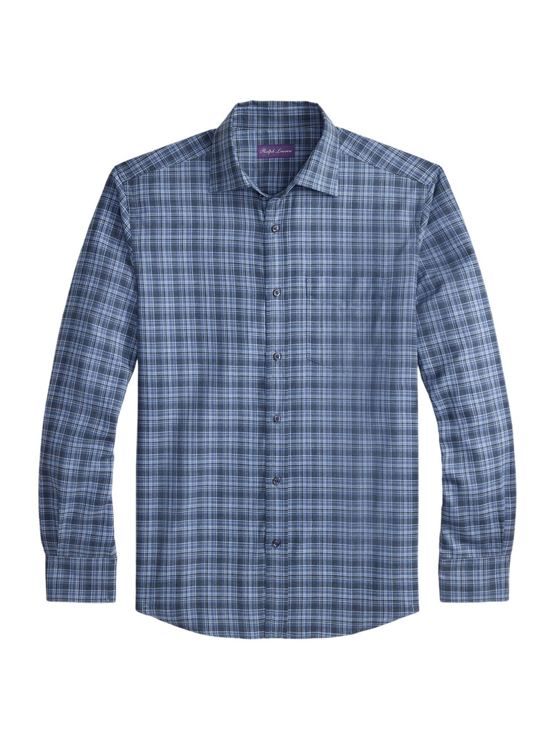Men's Aston Brushed Cotton Plaid Button-Front Shirt - Vintage Indigo Plaid 1
