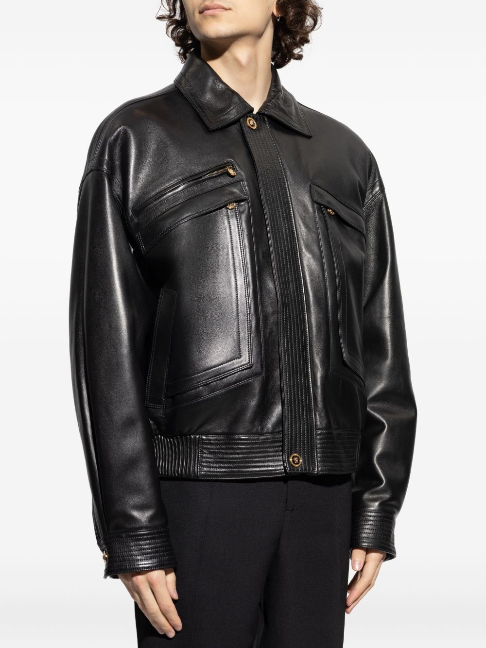 flap-pocket leather jacket - 3