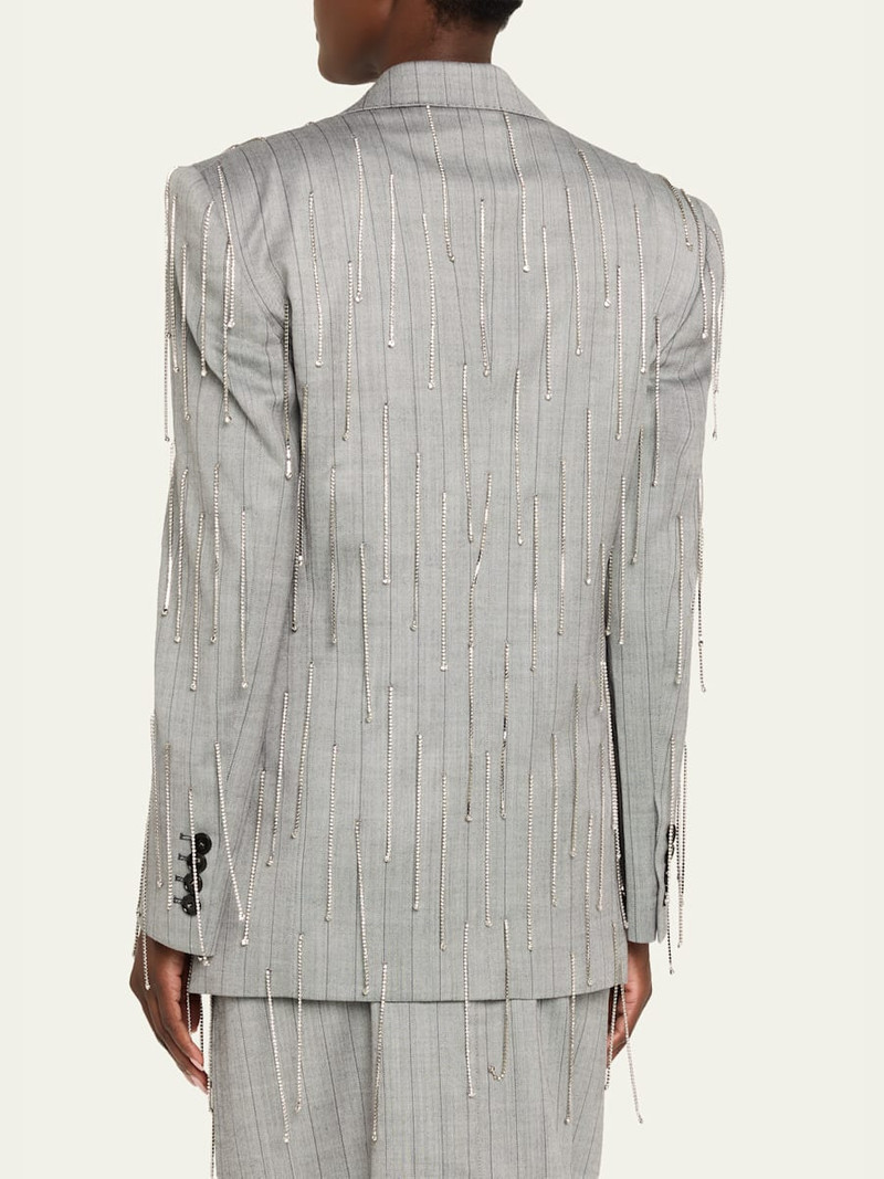 Stella McCartney Pinstripe Rhinestone Embroidered Oversized Blazer outlook