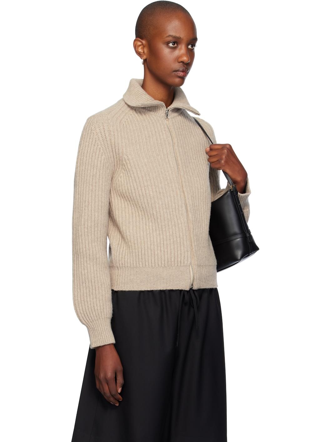 Beige Rib Zip Jacket - 2