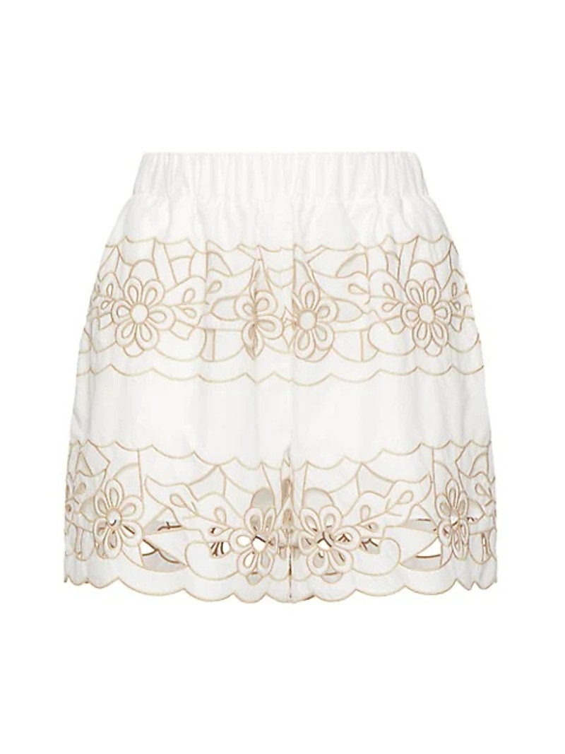 Eyelet Embroidered Cotton Shorts 1