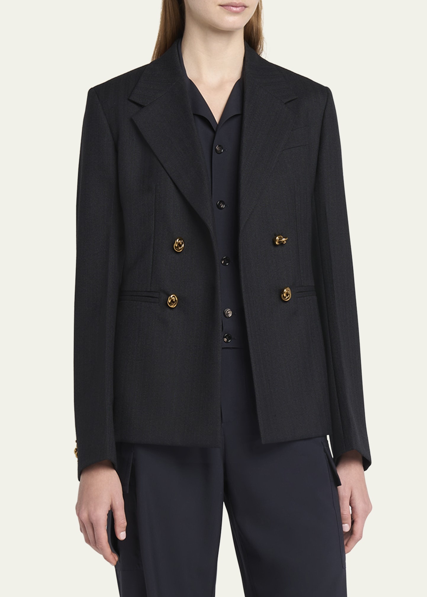 Subtle Stripe Knot Button Wool Jacket - 4