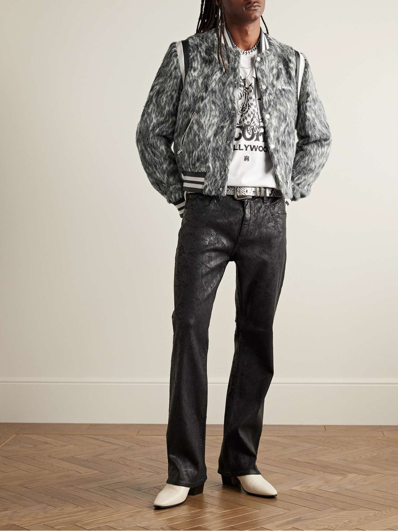 AMIRI Faux Leather-Trimmed Brushed Wool and Alpaca-Blend Varsity Jacket outlook