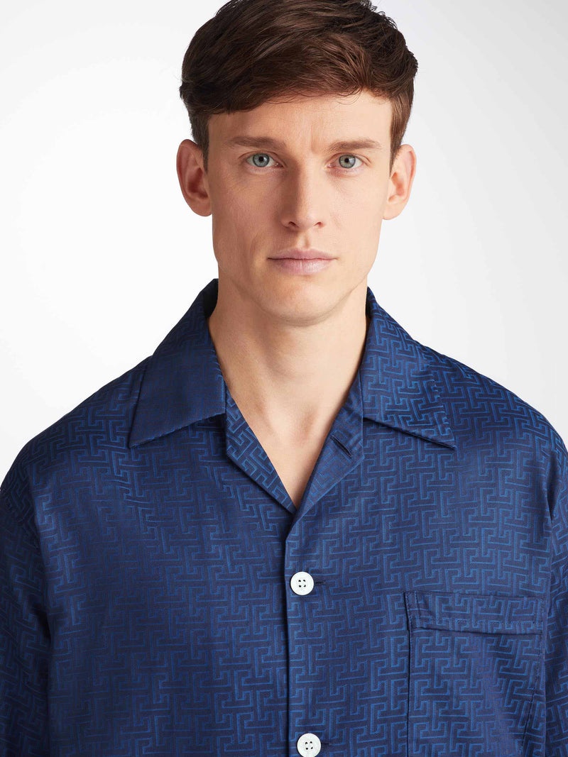 Men's Classic Fit Pajamas Paris 27 Cotton Jacquard Navy - 3