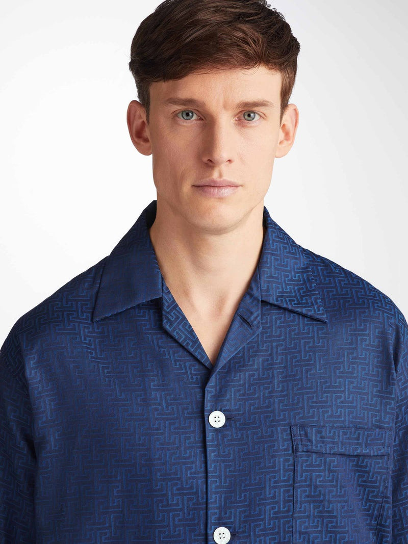 Men's Classic Fit Pajamas Paris 27 Cotton Jacquard Navy 3