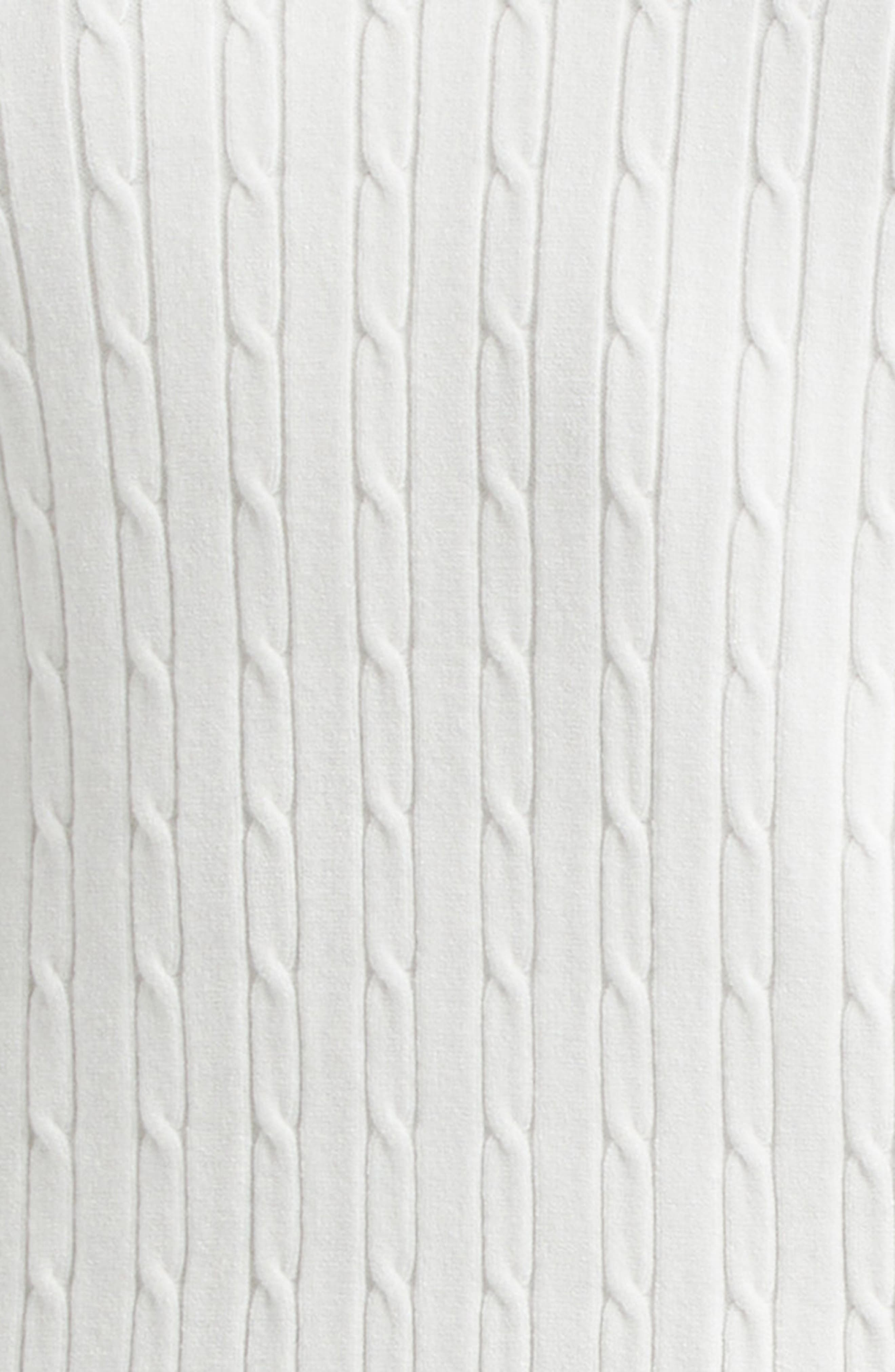 Sporty & Rich Serif Logo Mini Cable Knit Polo in White/Dark Navy/Ruby at Nordstrom - 7
