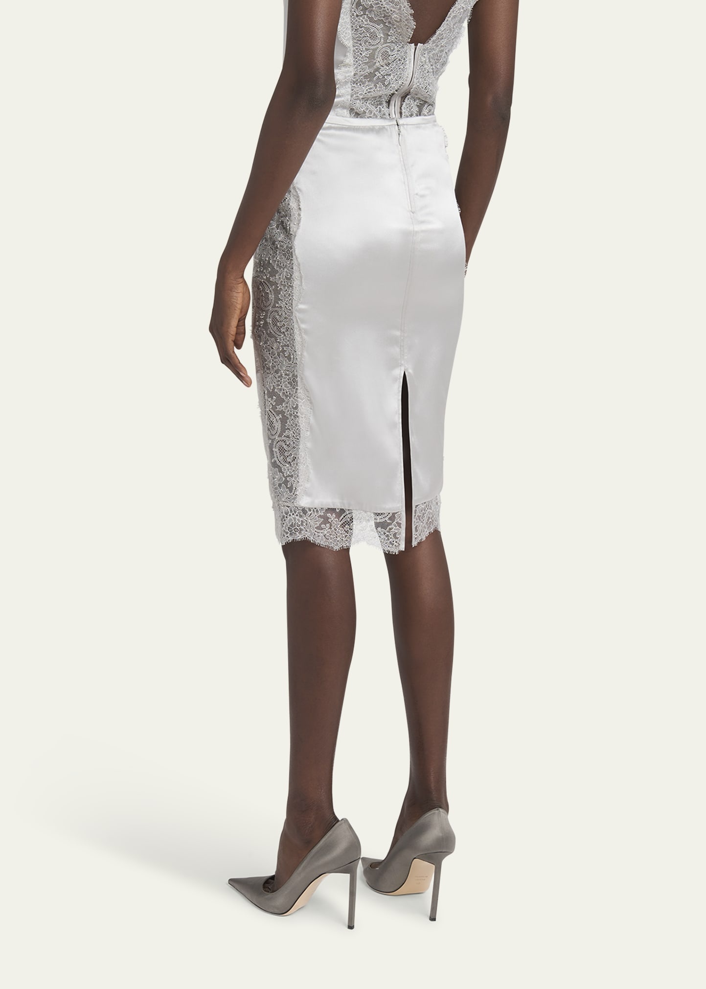 Lace-Inset Stretch Crepe Satin Skirt - 3